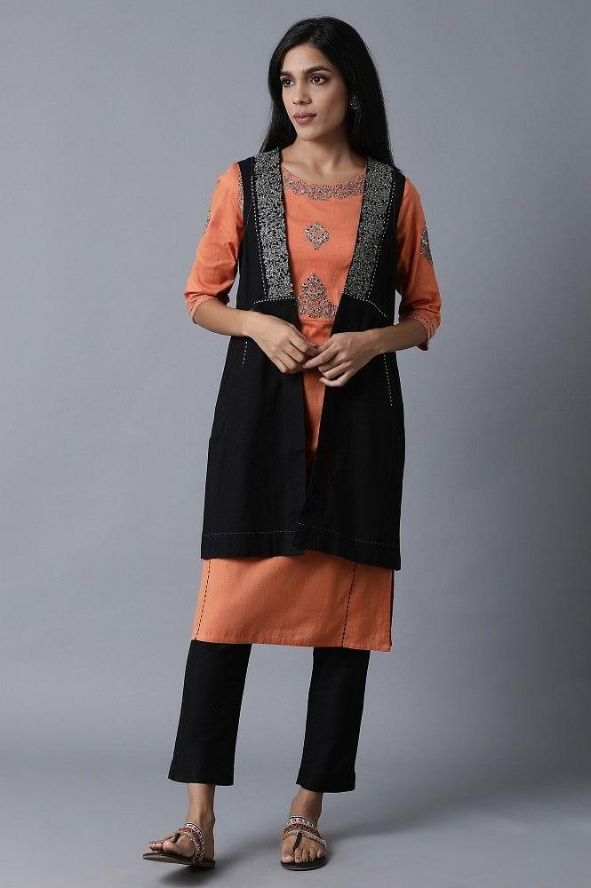 Black Sleeveless Embroidered Shrug - wforwoman