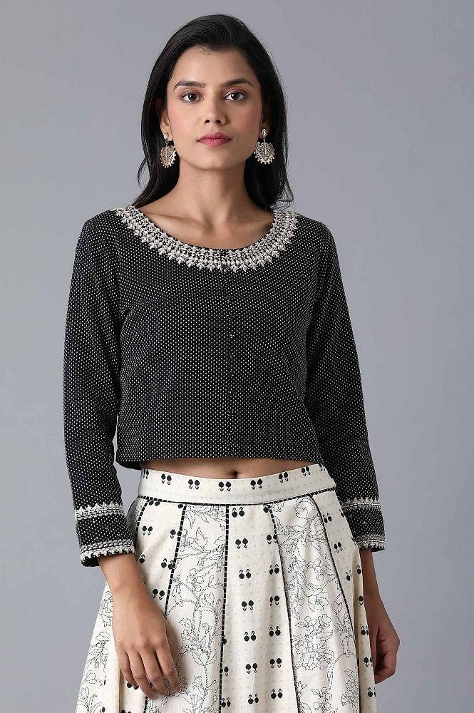 Black Polka Dobby Crop Top - wforwoman