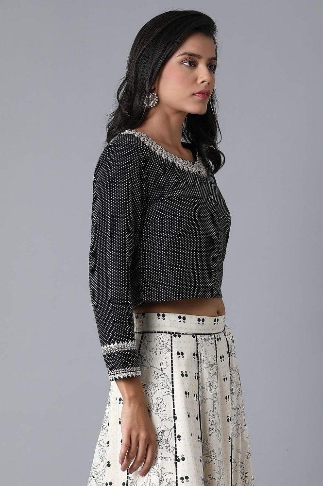 Black Polka Dobby Crop Top - wforwoman