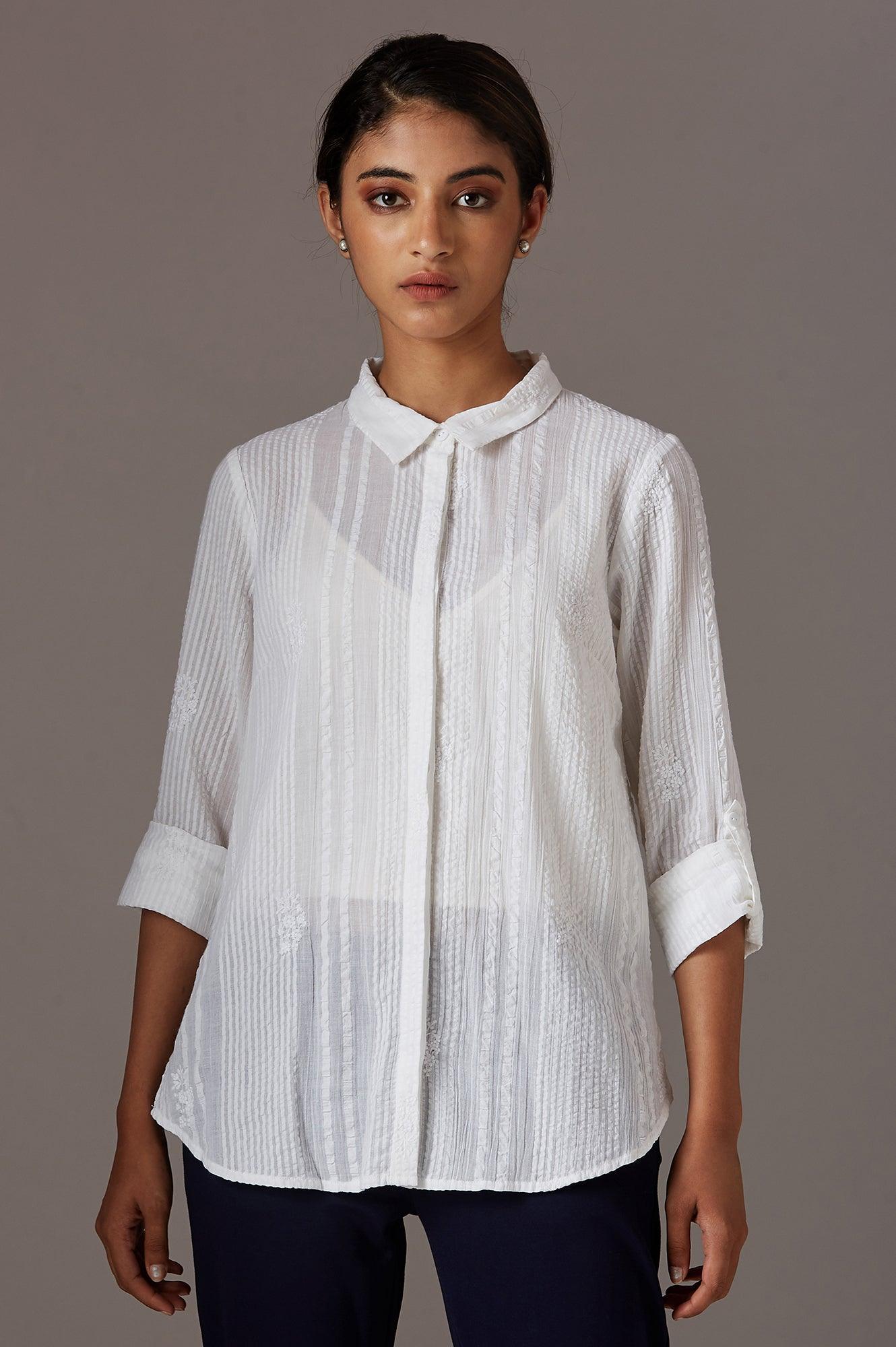 Ecru Embroidered Shirt - wforwoman