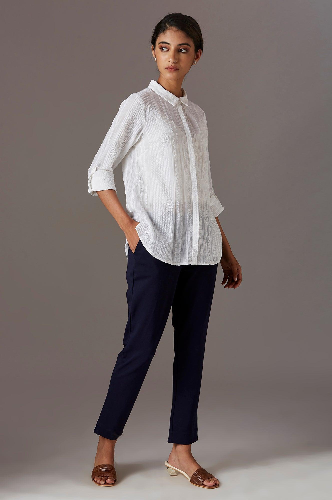 Ecru Embroidered Shirt - wforwoman