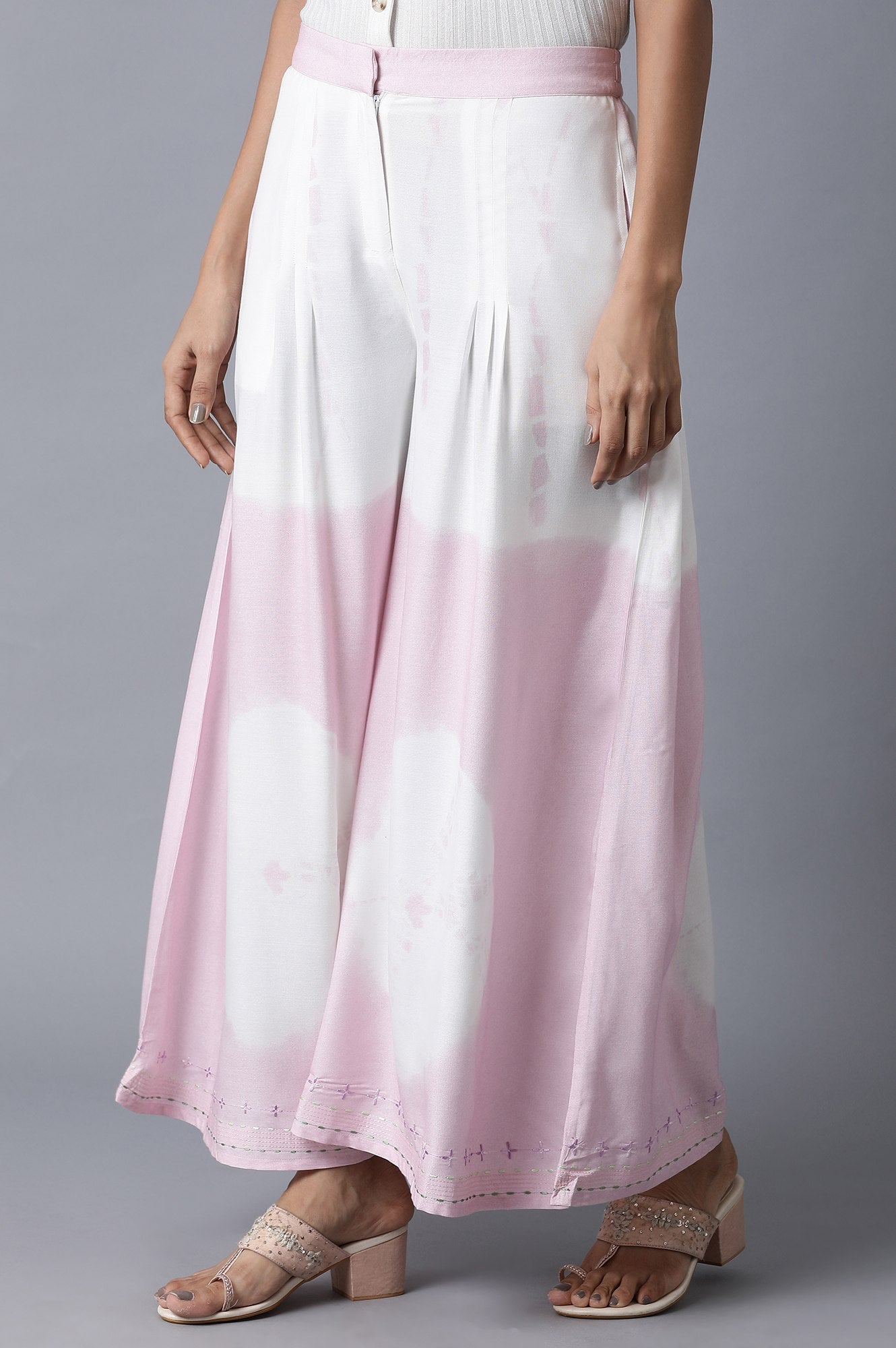 Bubblegum Pink & Ecru Flared Pants