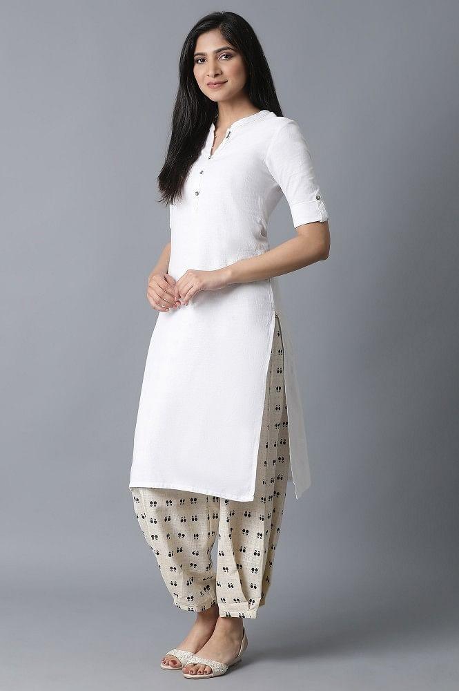 Ecru Ikkat Printed Carrot Pants - wforwoman