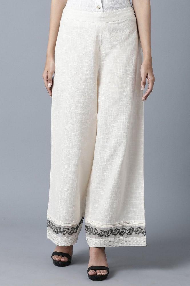 Ecru Slub Parallel Pants - wforwoman