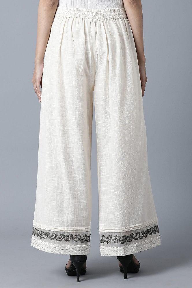 Ecru Slub Parallel Pants - wforwoman