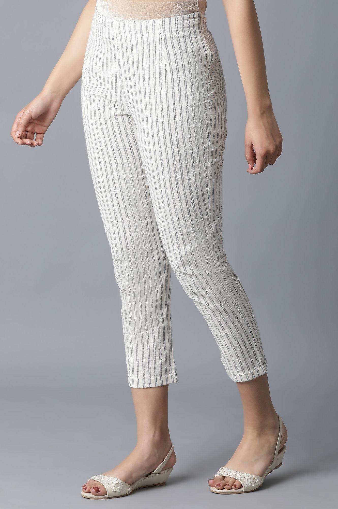 Ecru Striped Slim Pants - wforwoman