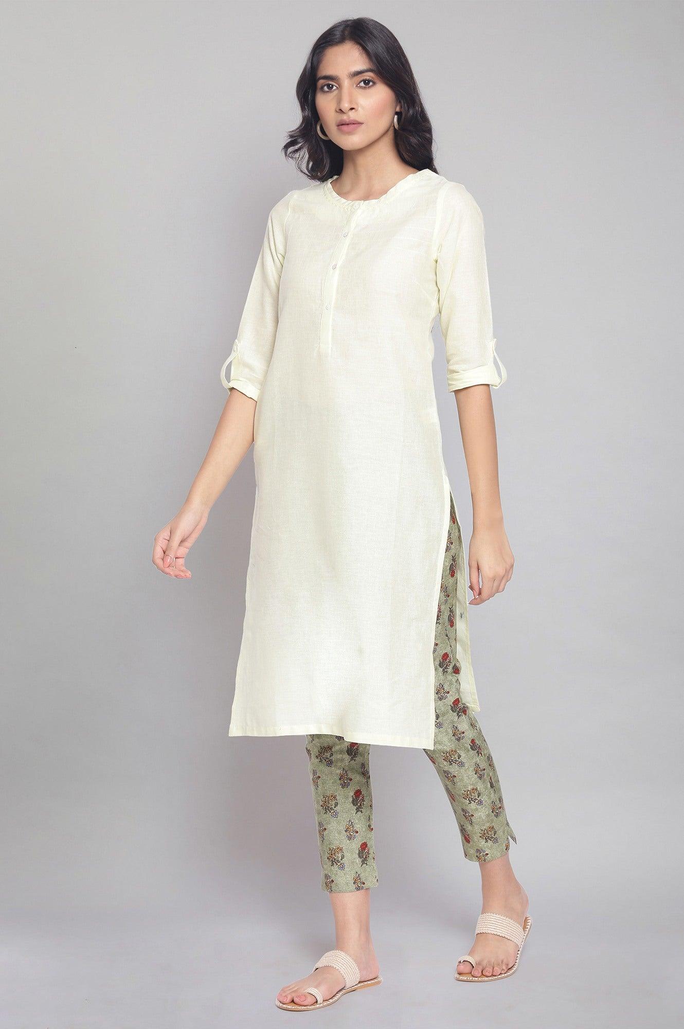 Smoked Green Floral Print Slim Pants - wforwoman