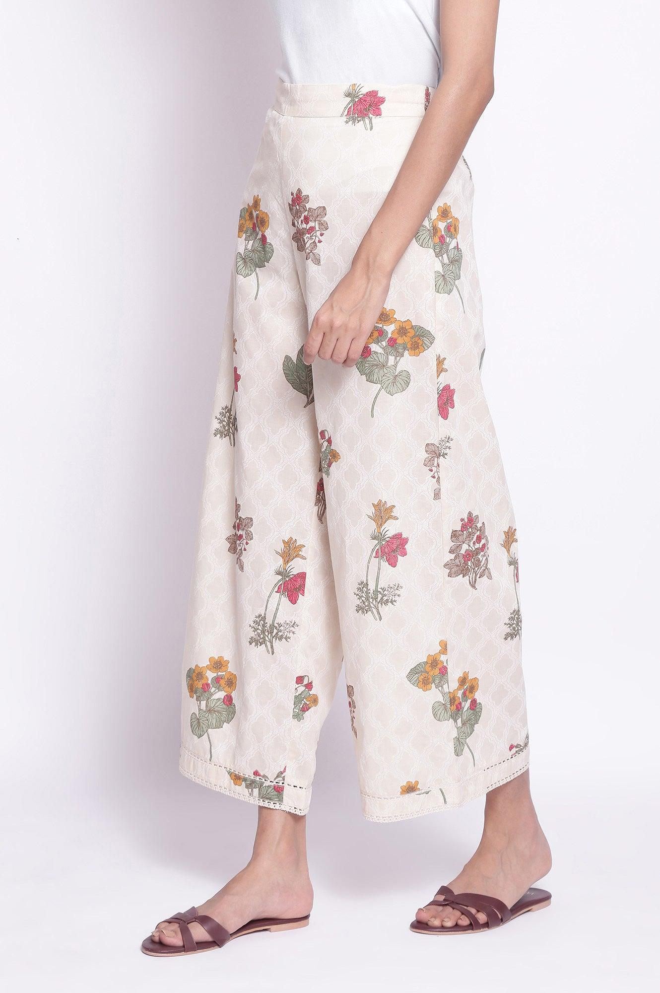 Ecru All-Over Printed Parallel Pants - wforwoman