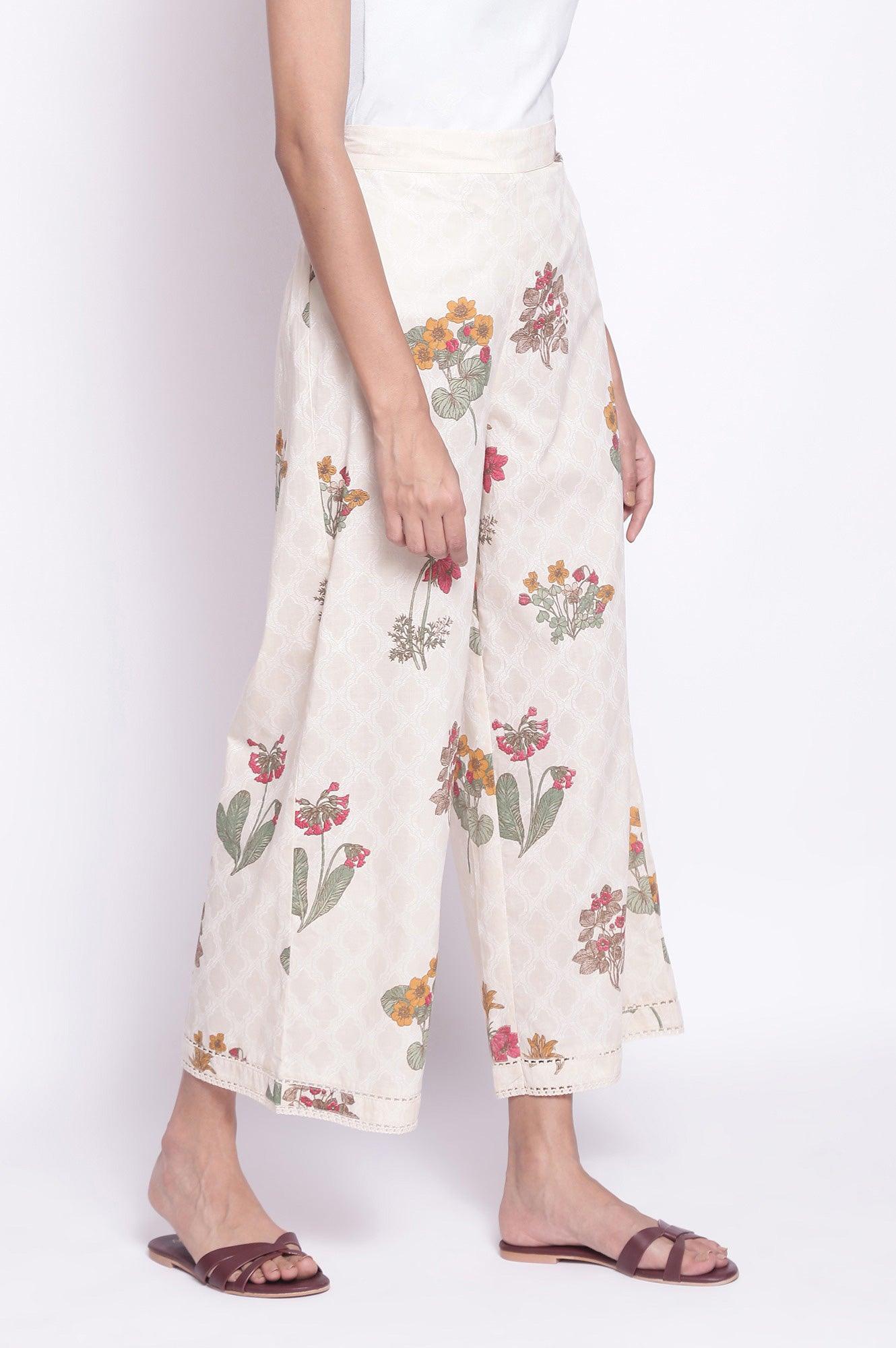 Ecru All-Over Printed Parallel Pants - wforwoman