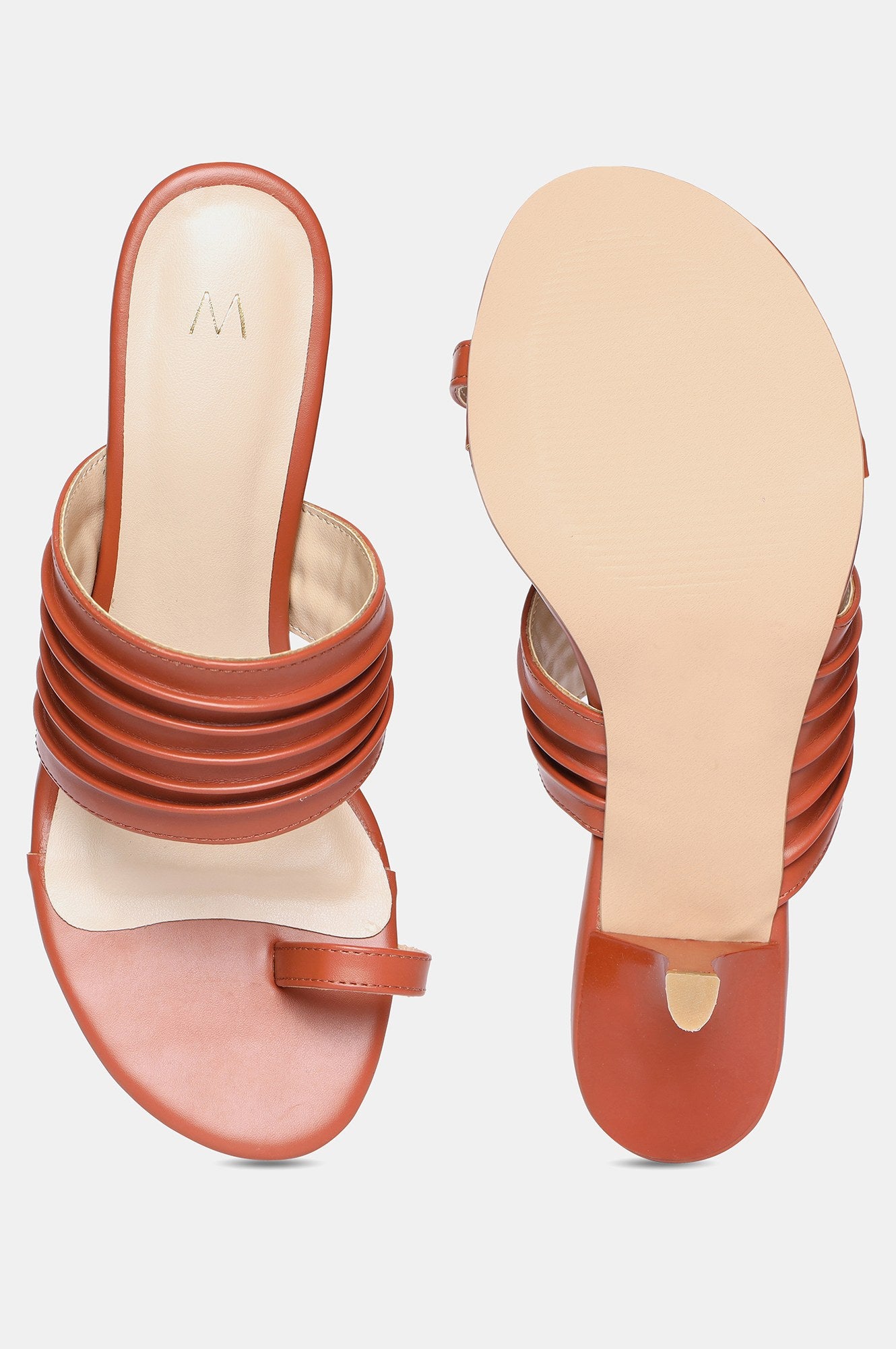 Tan Solid Round Toe Kitten Heel-Wkeira