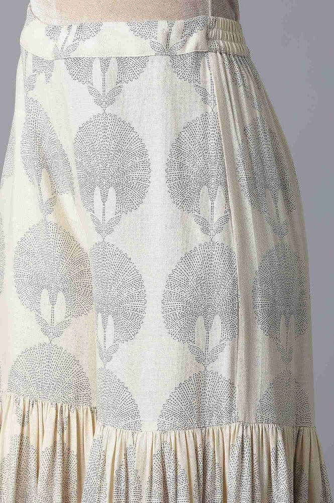 Blue kurta-Printed Sharara-Drape Set - wforwoman