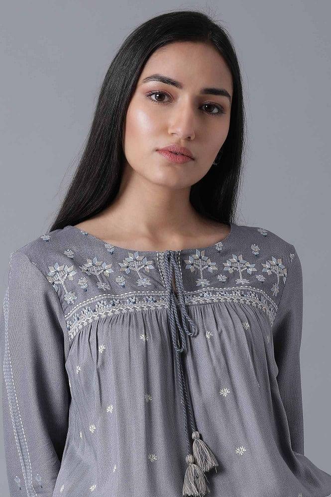 Blue Top-Paralle Pants Set - wforwoman