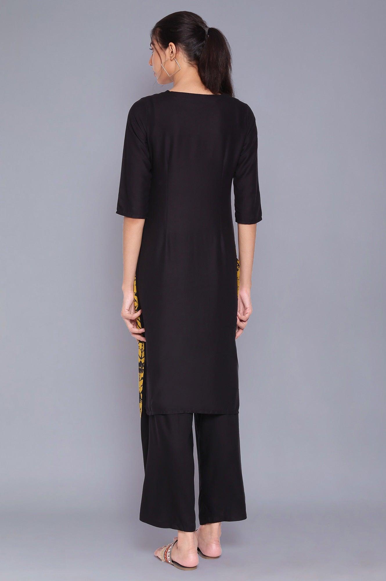 Black And Yellow Printed kurta With Parallel Pants - wforwoman
