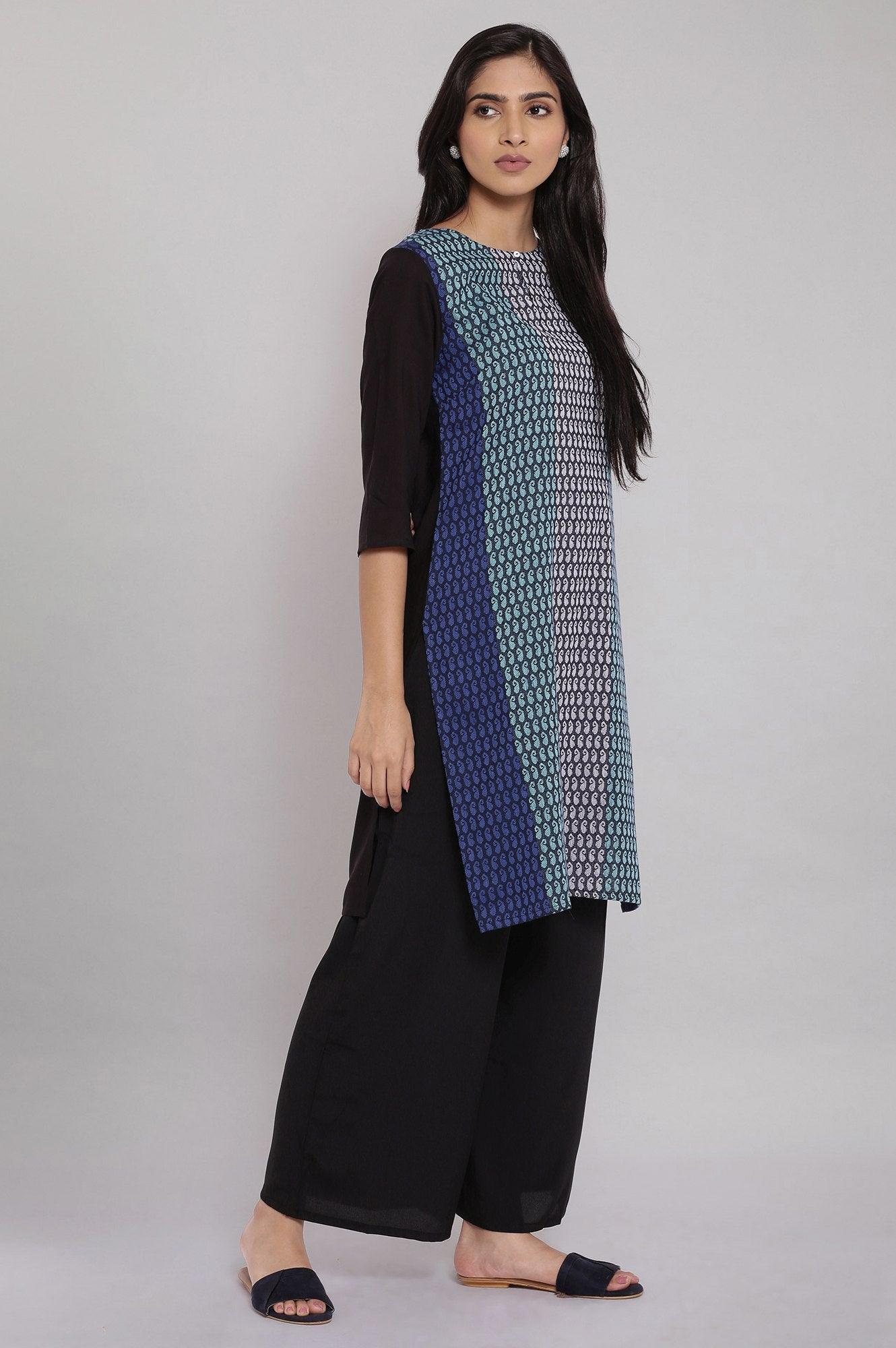 Black And Blue Dobby kurta - wforwoman