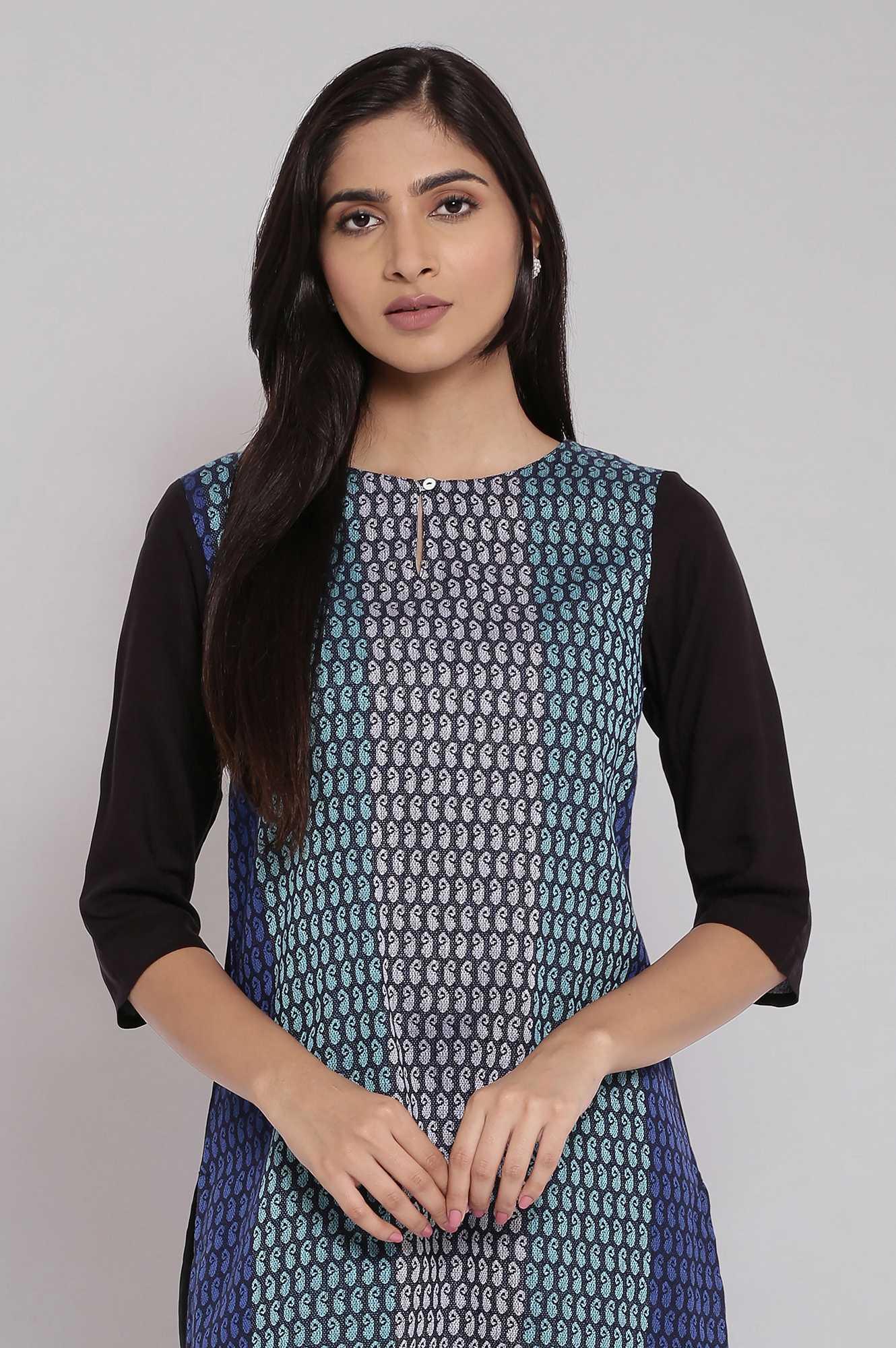 Black And Blue Dobby kurta - wforwoman