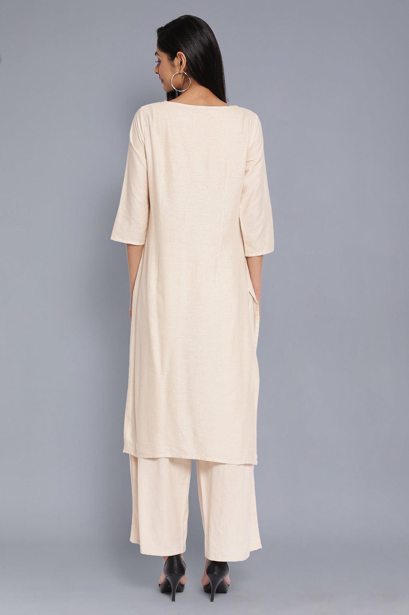 Beige Geometric Print kurta-Parallel Pants - wforwoman