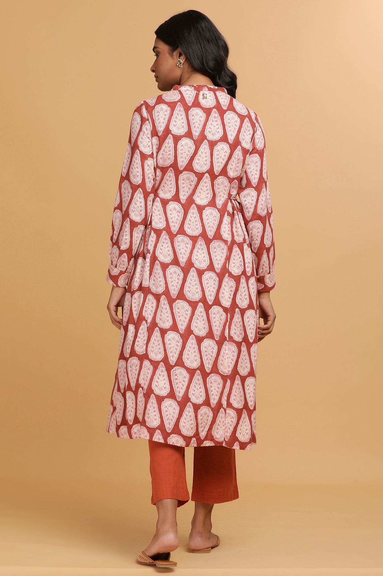 Red Flared Dress in Hand Block Print