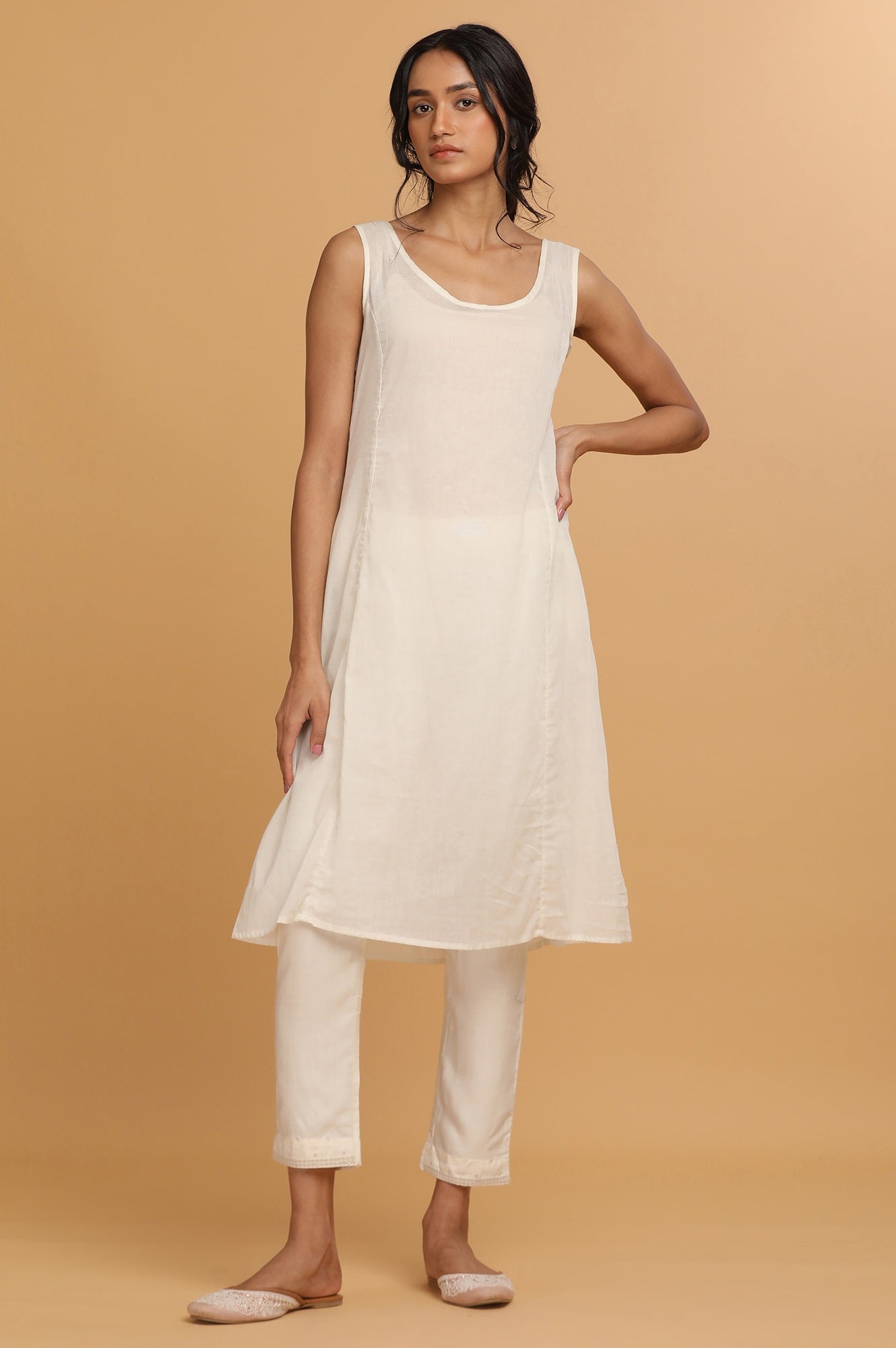 Ecru Cotton Silk Embroidered kurta