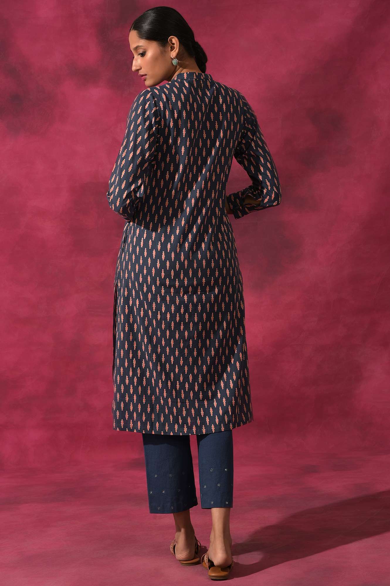 Dark Blue Shirt Dress In Hand Block Print