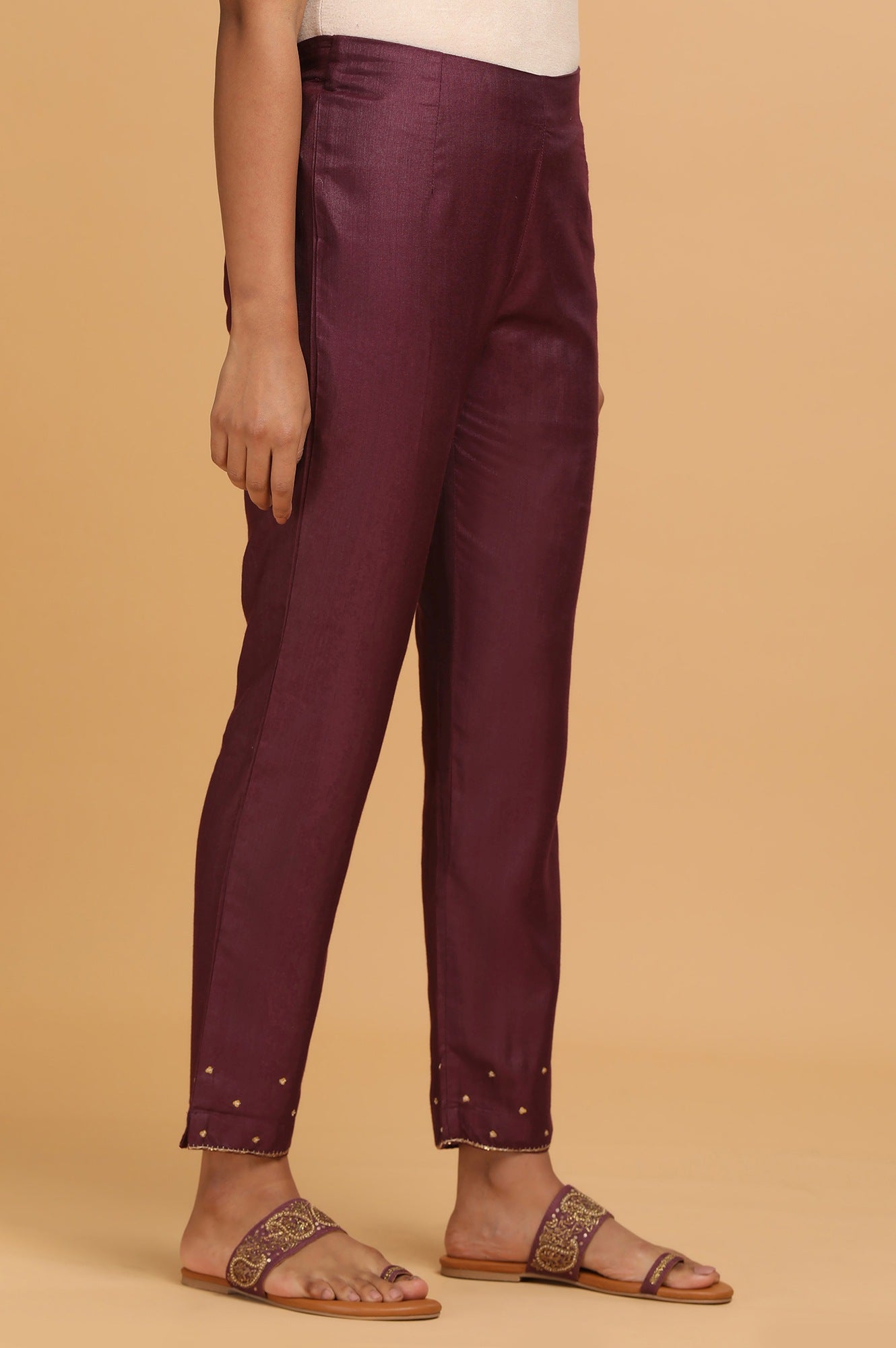 Purple Solid Slim Pants