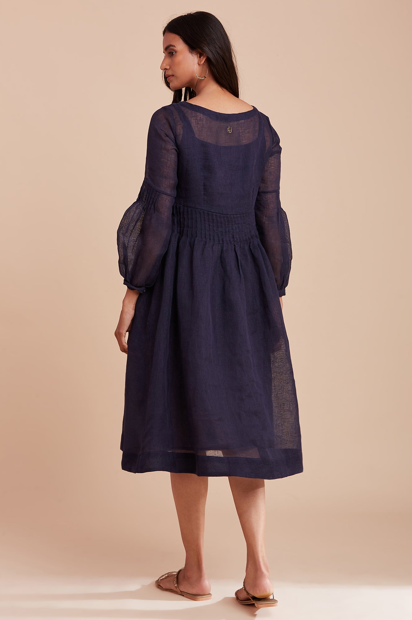 Blue Pleated Linen Dress