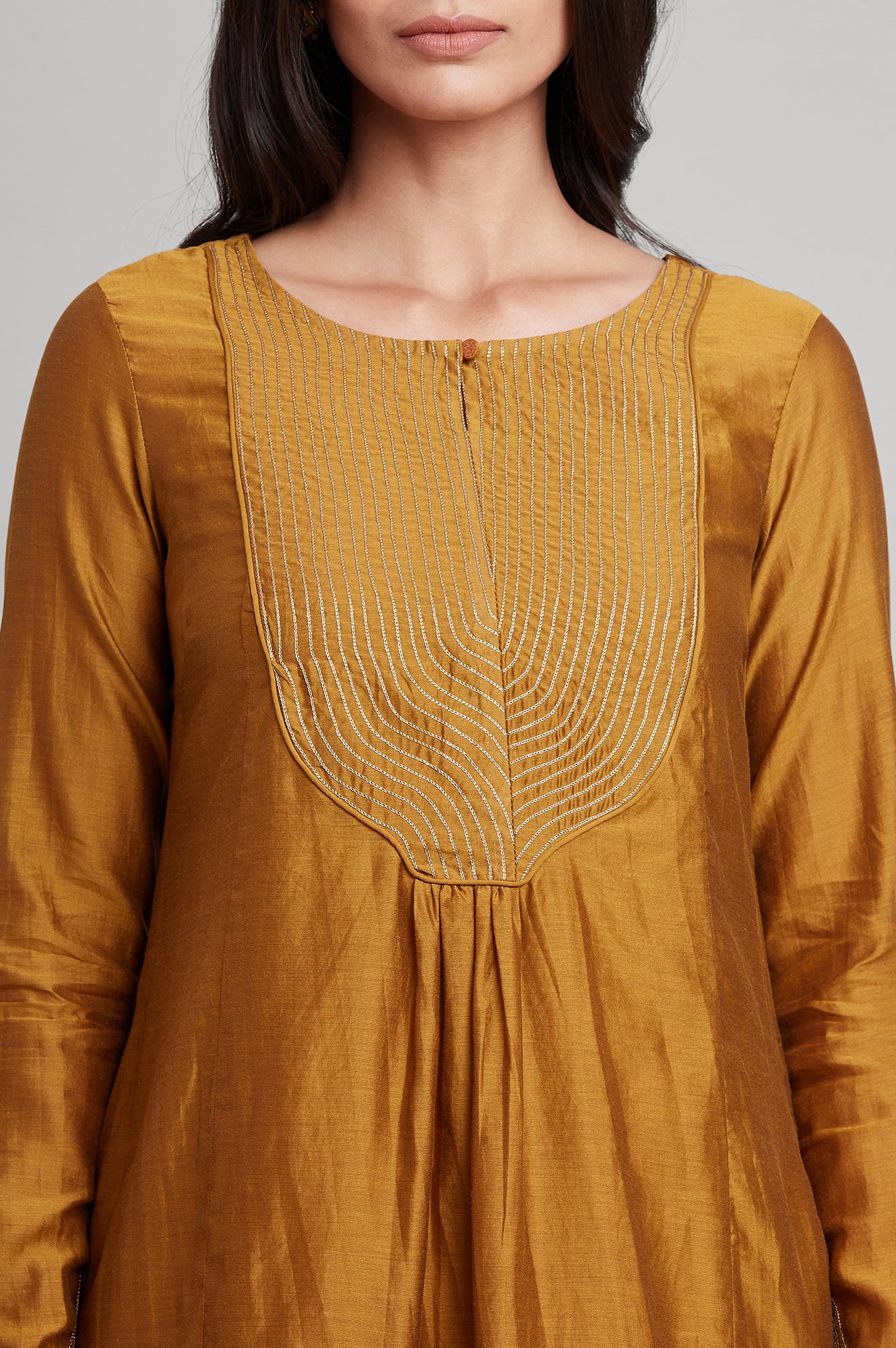 Dark Yellow Silk Chanderi kurta