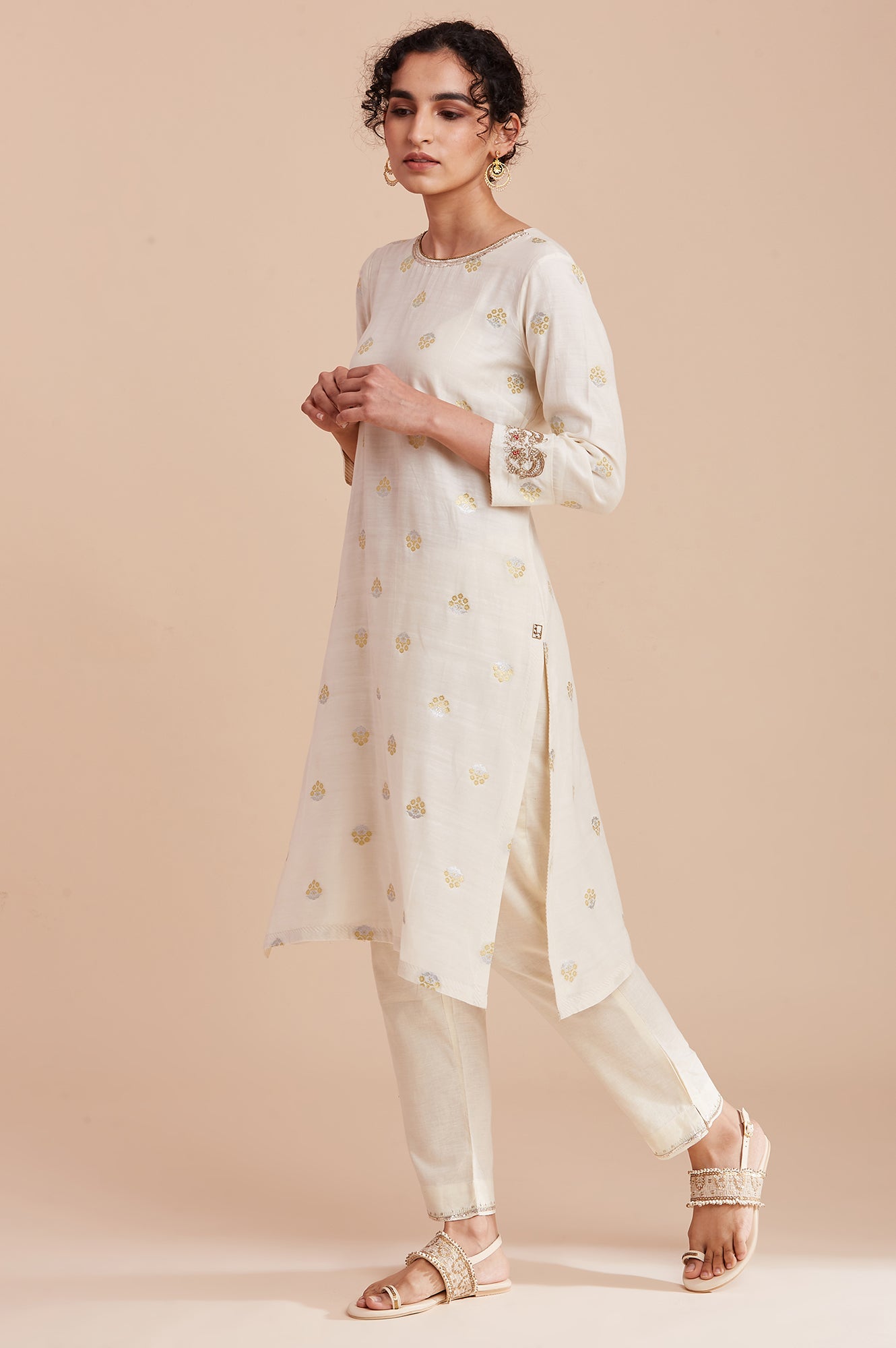 Ecru Silk Chanderi Jacquard kurta