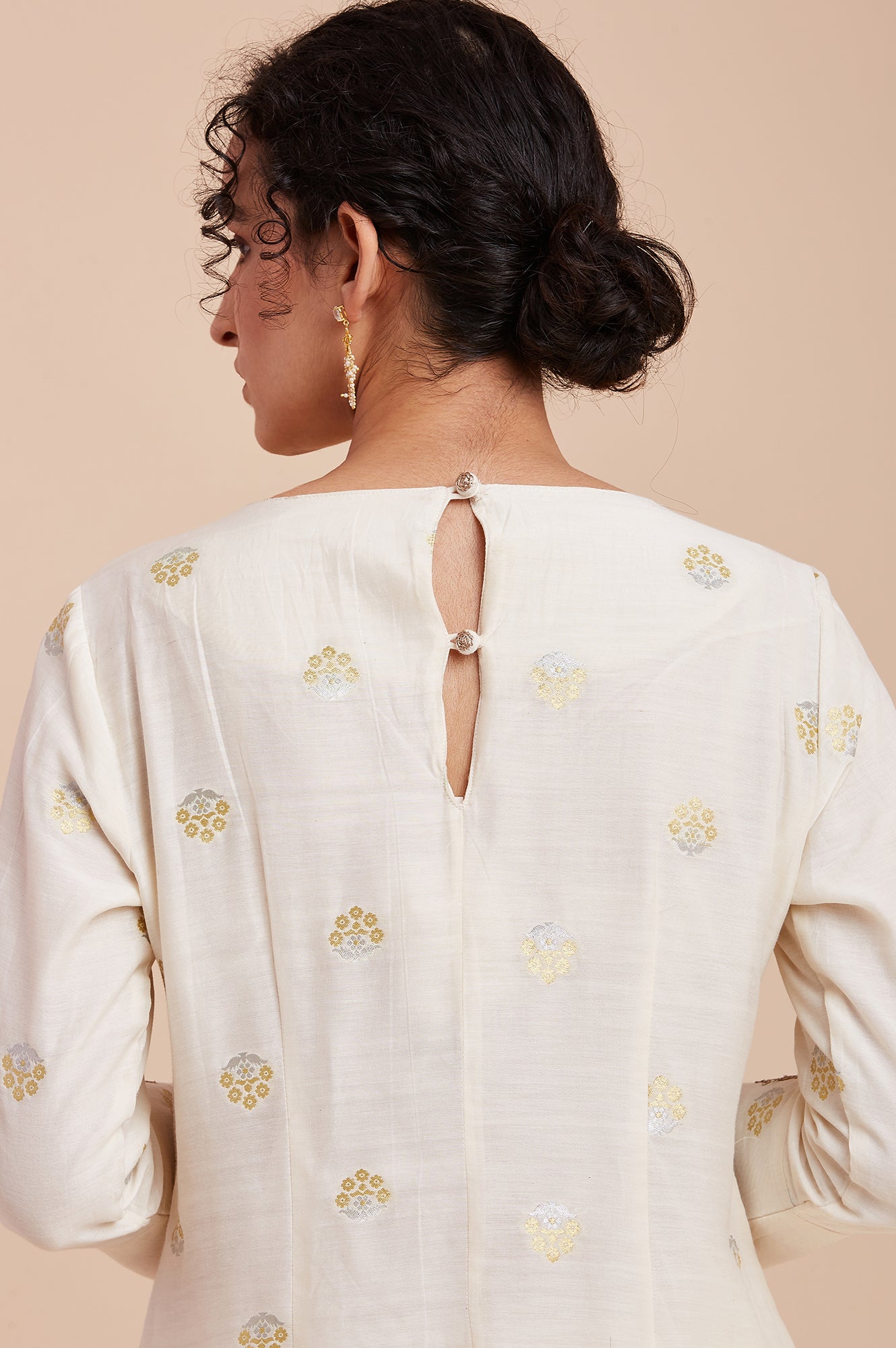 Ecru Silk Chanderi Jacquard kurta