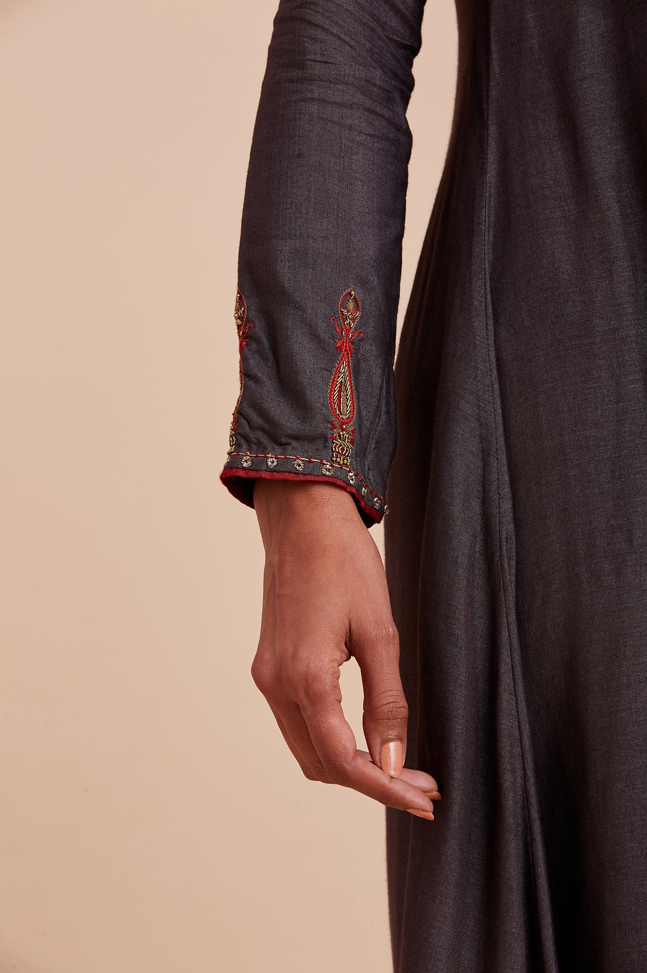 Dark Grey Tussar Solid kurta