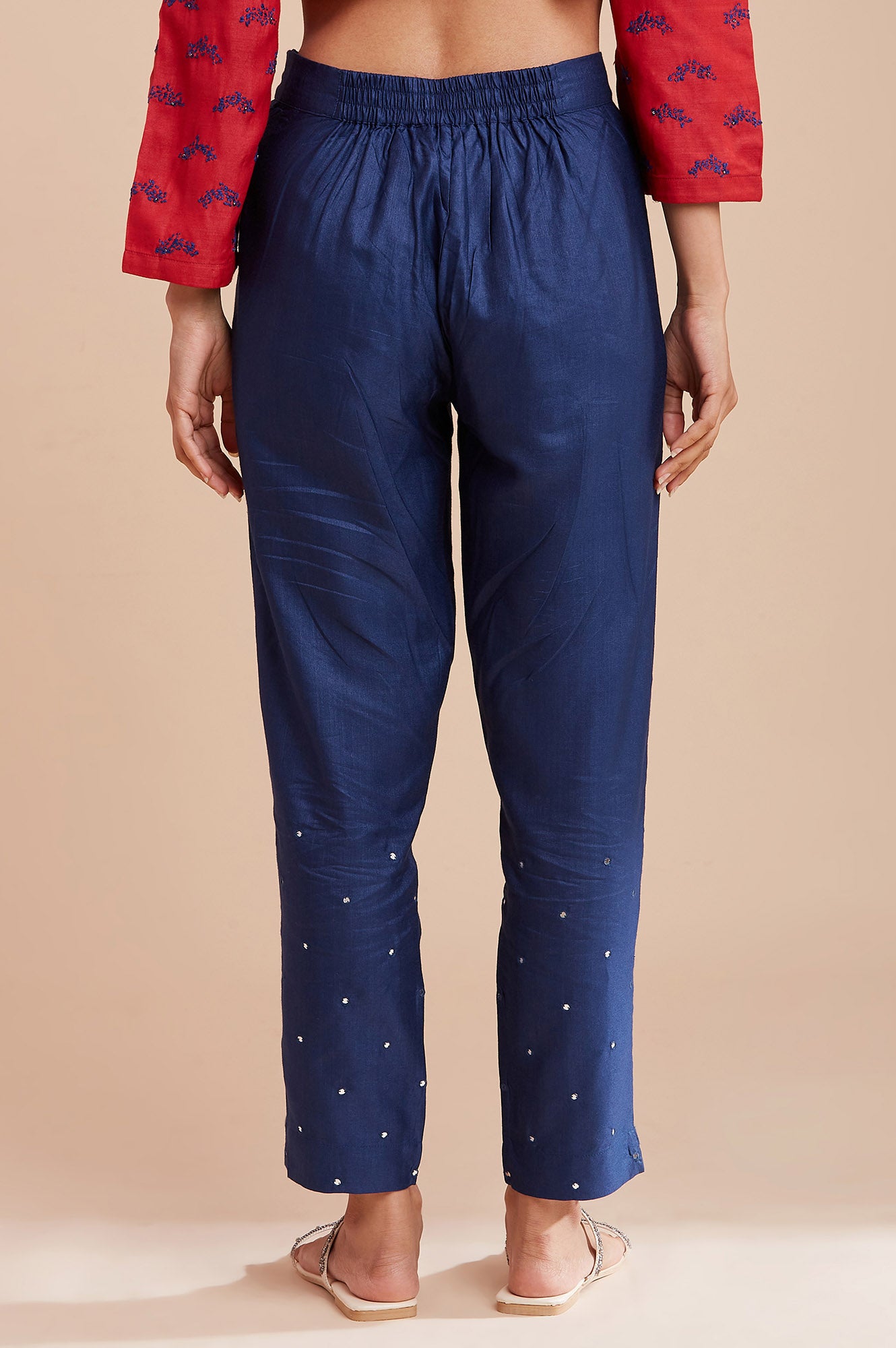Dark Blue Solid Slim Pants