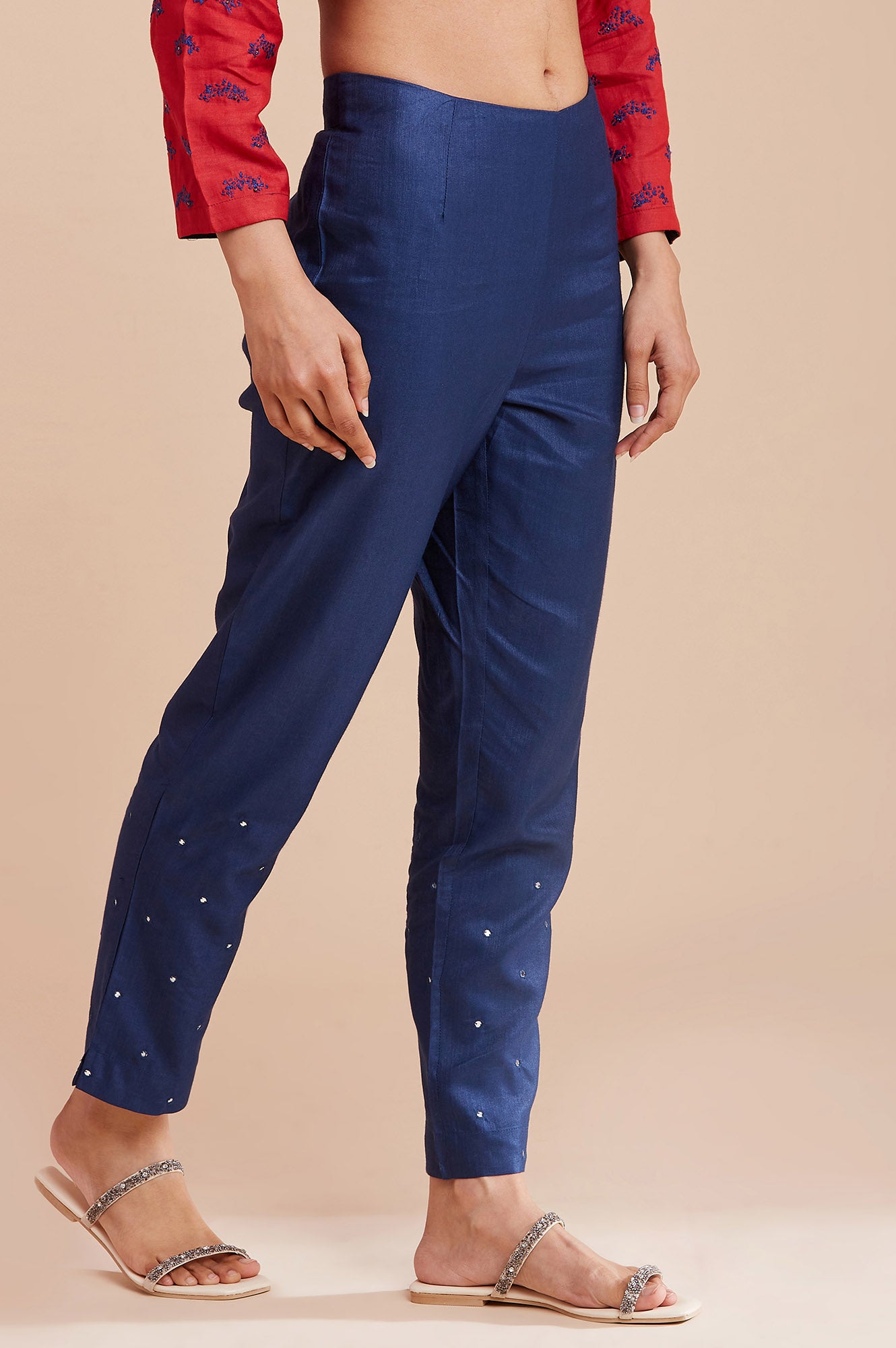 Dark Blue Solid Slim Pants