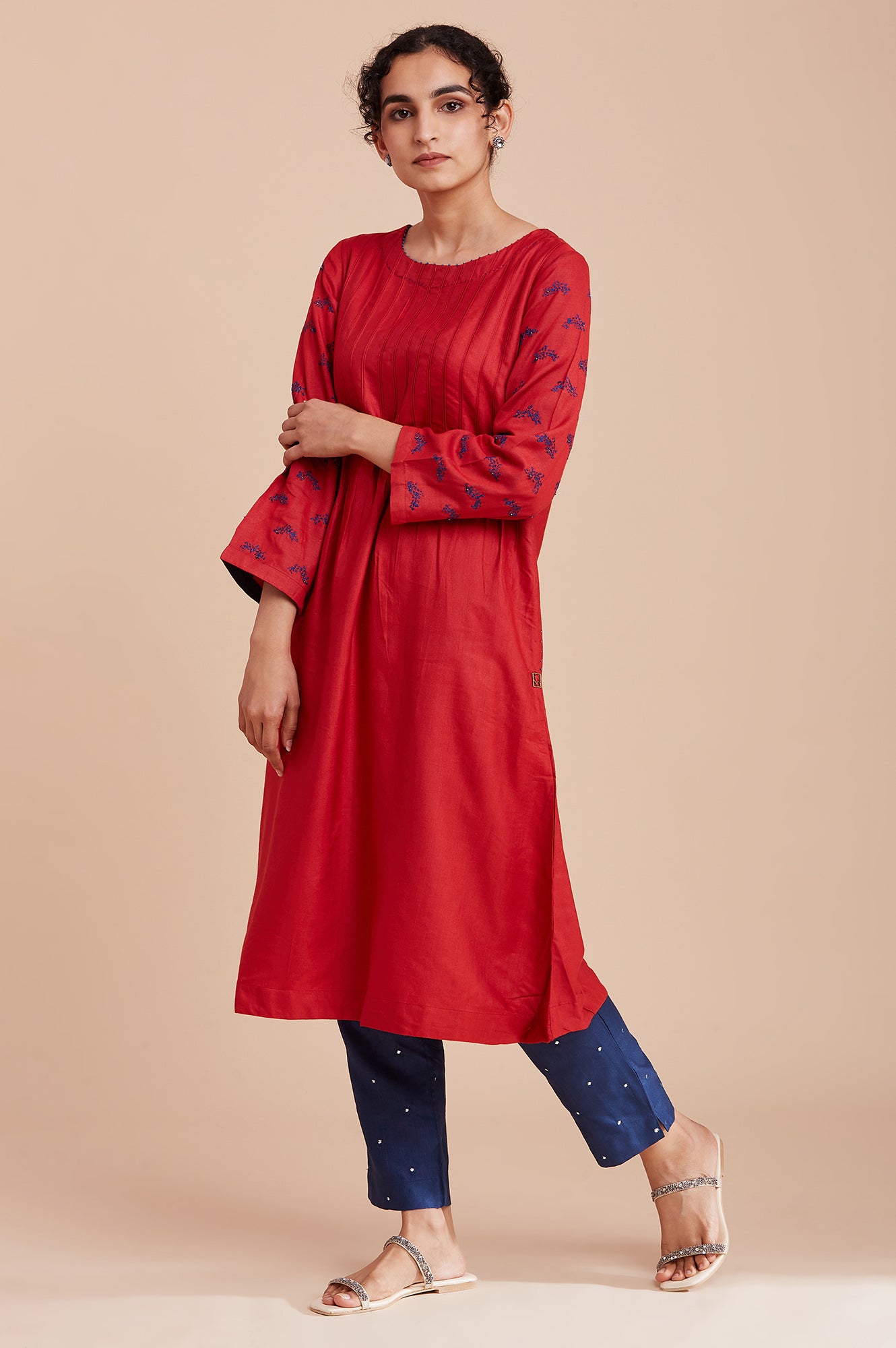 Dark Blue Solid Slim Pants