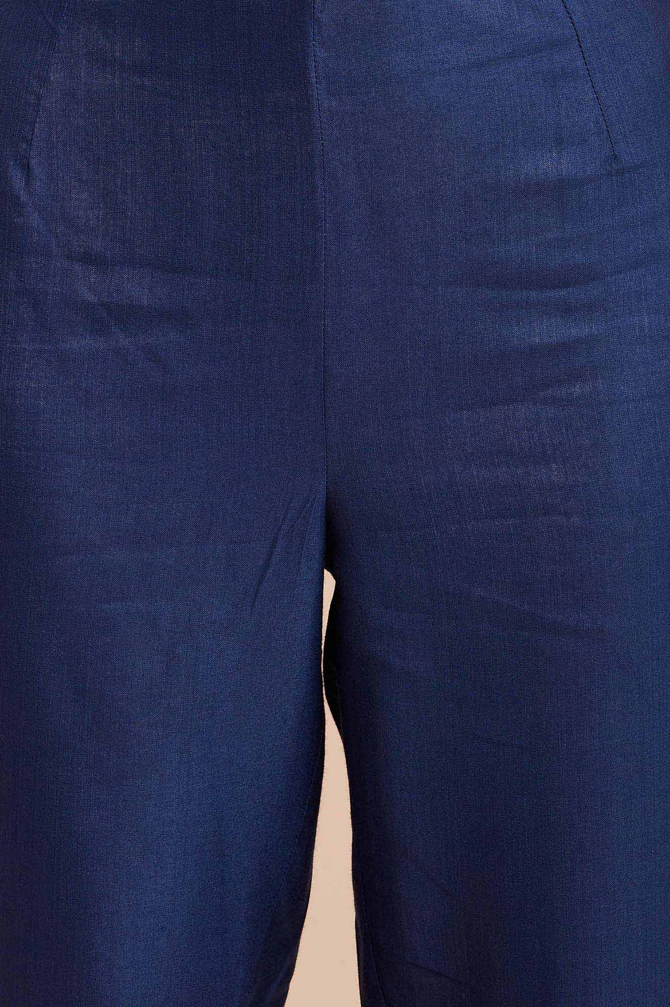Dark Blue Solid Slim Pants