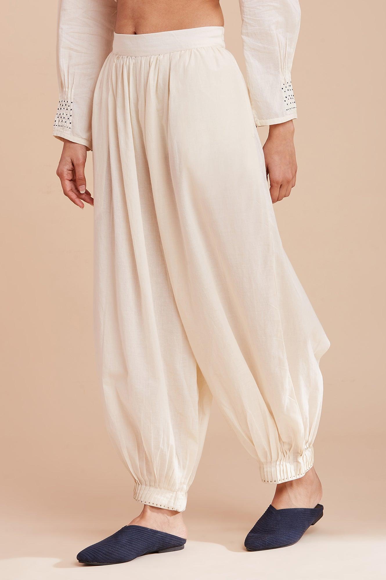 Ecru Solid Hem Cuffed Salwar Pants - wforwoman