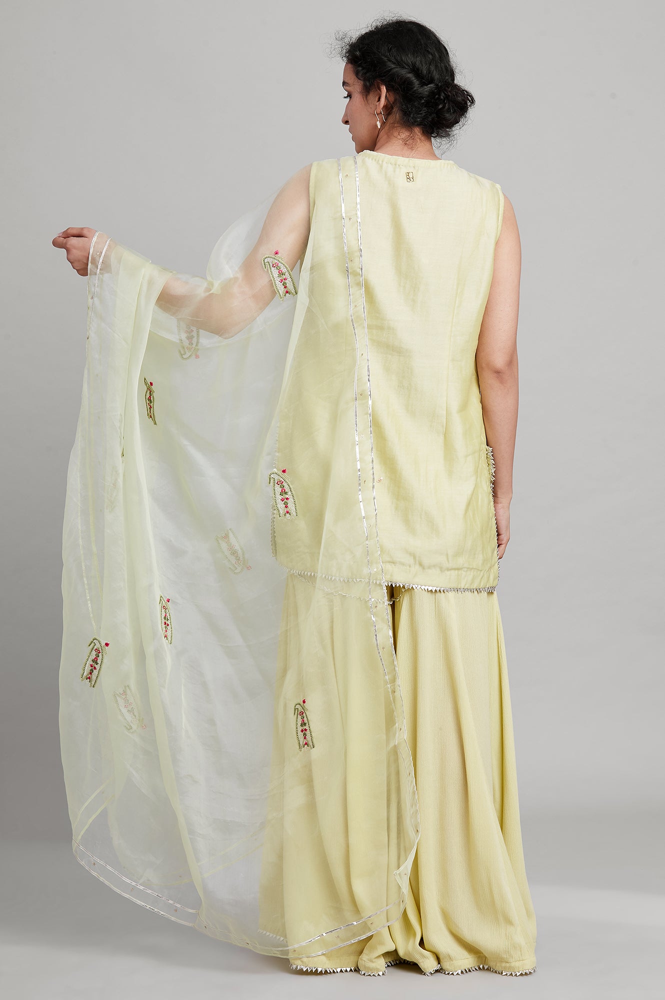 Light Green Short kurta-Light Green Sharara-Dupatta Set