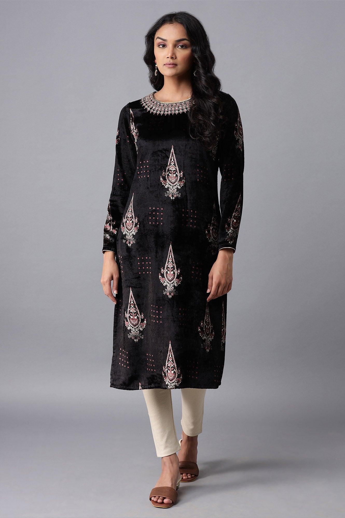 Black Velvet kurta - wforwoman