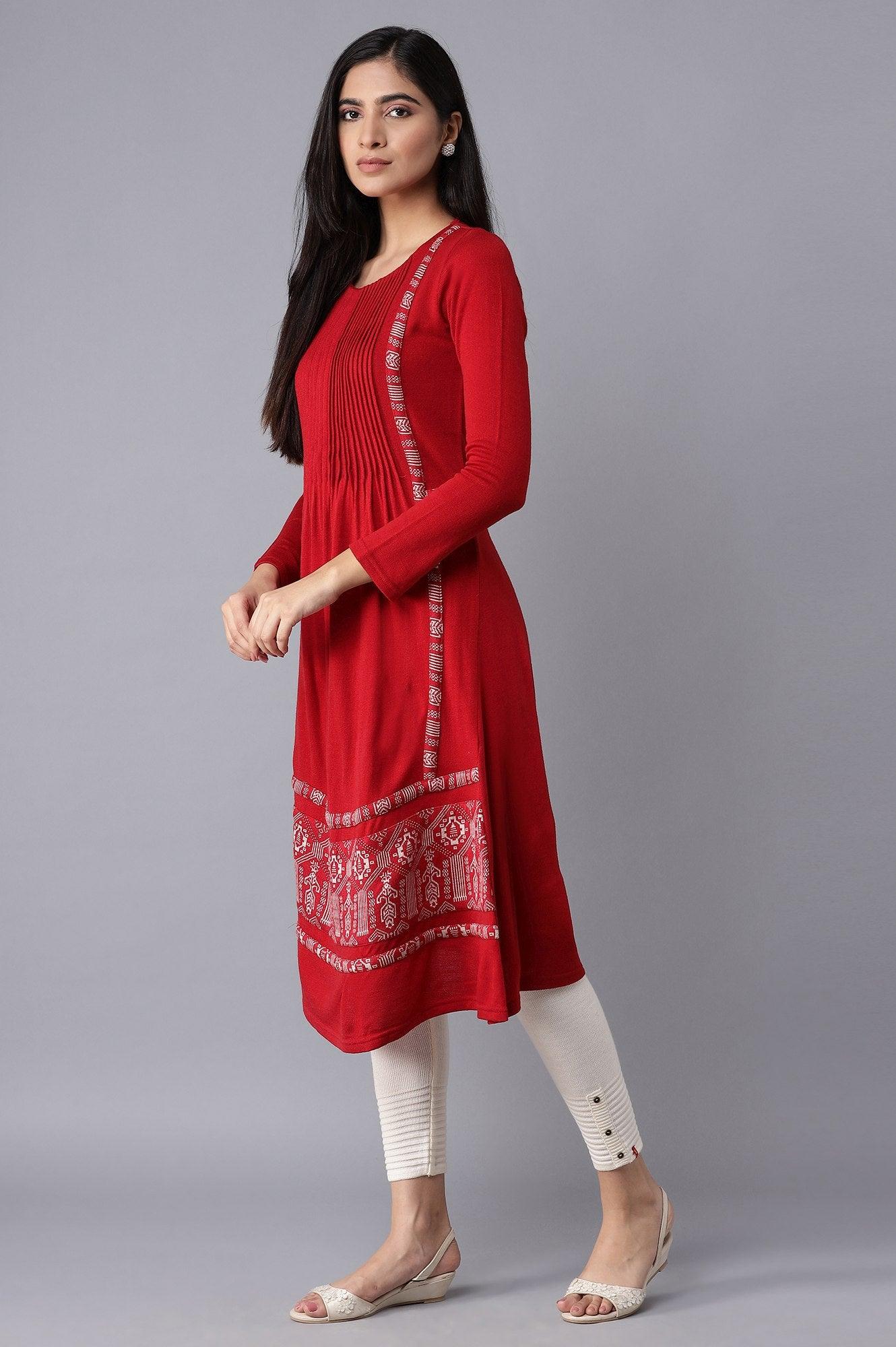 Salsa Red A-line Winter kurta - wforwoman