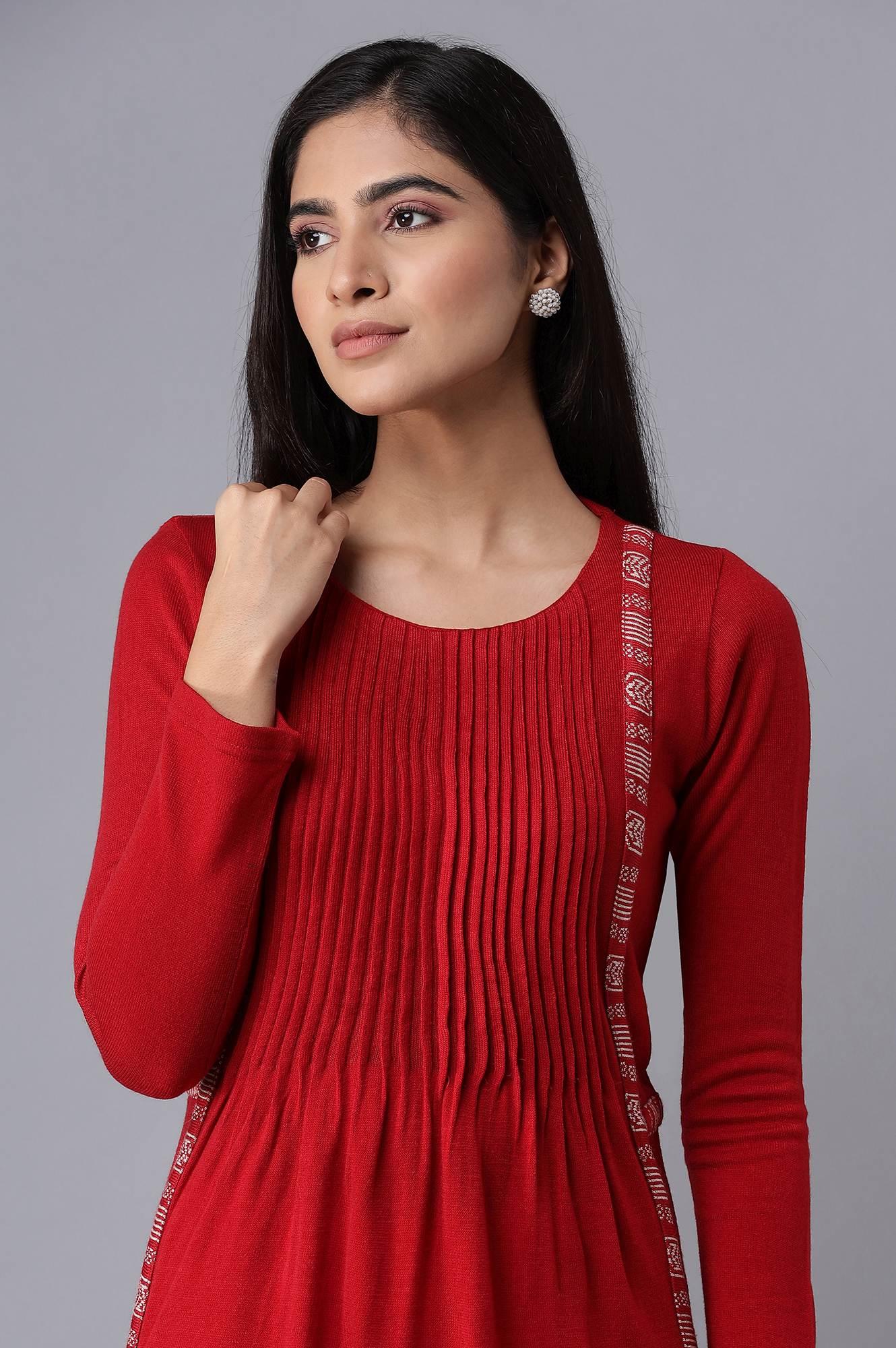 Salsa Red A-line Winter kurta - wforwoman