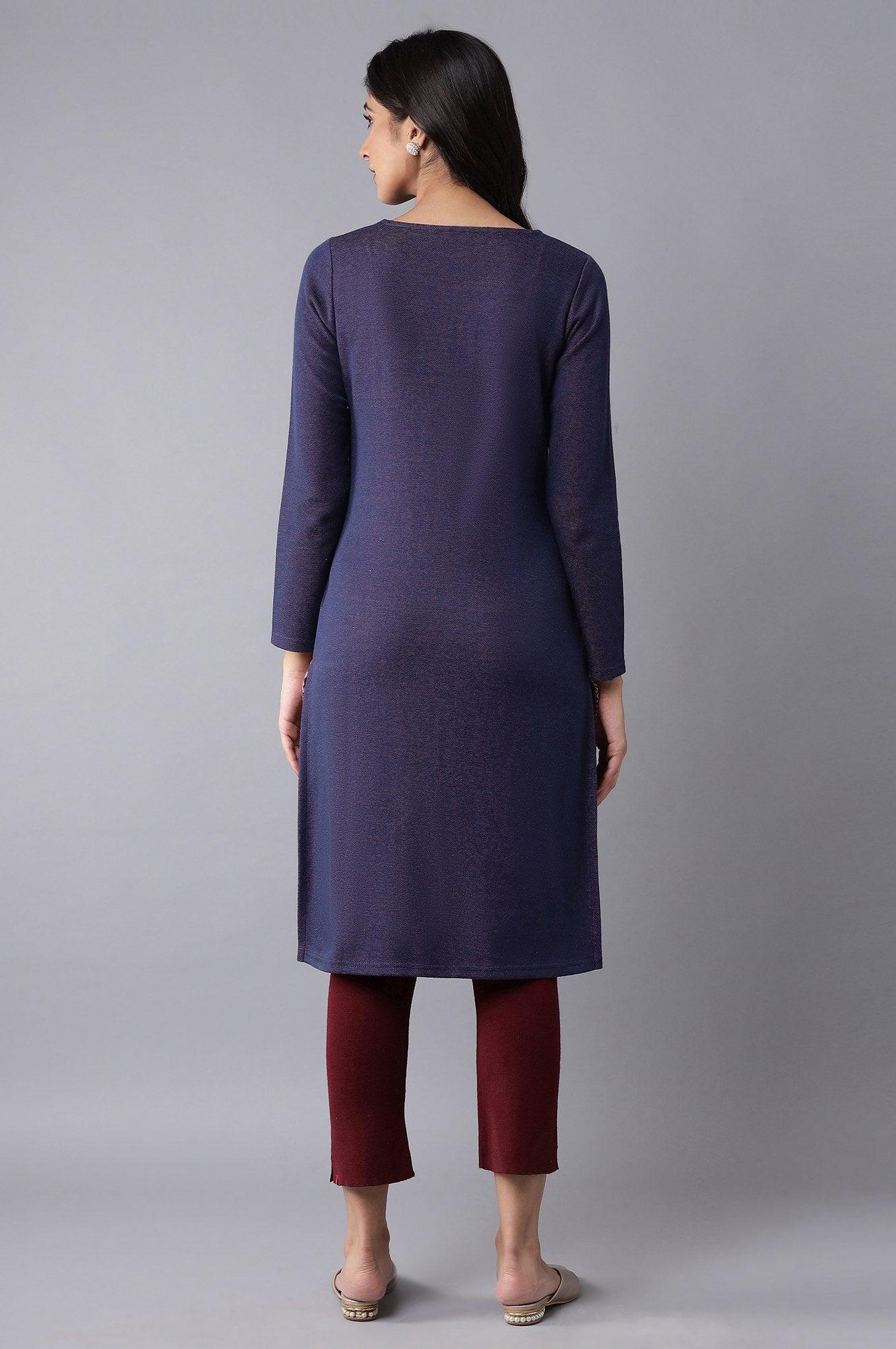 Royal Blue Jacquard kurta - wforwoman