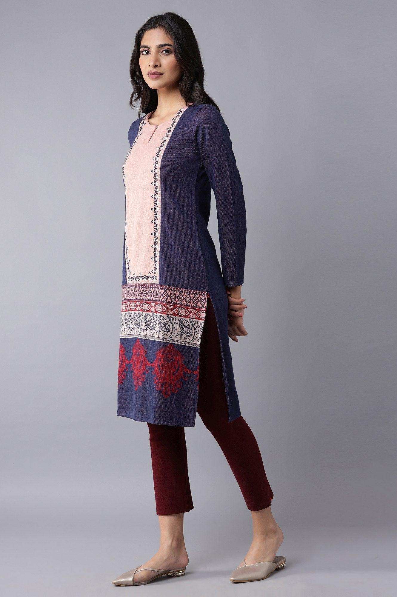 Royal Blue Jacquard kurta - wforwoman