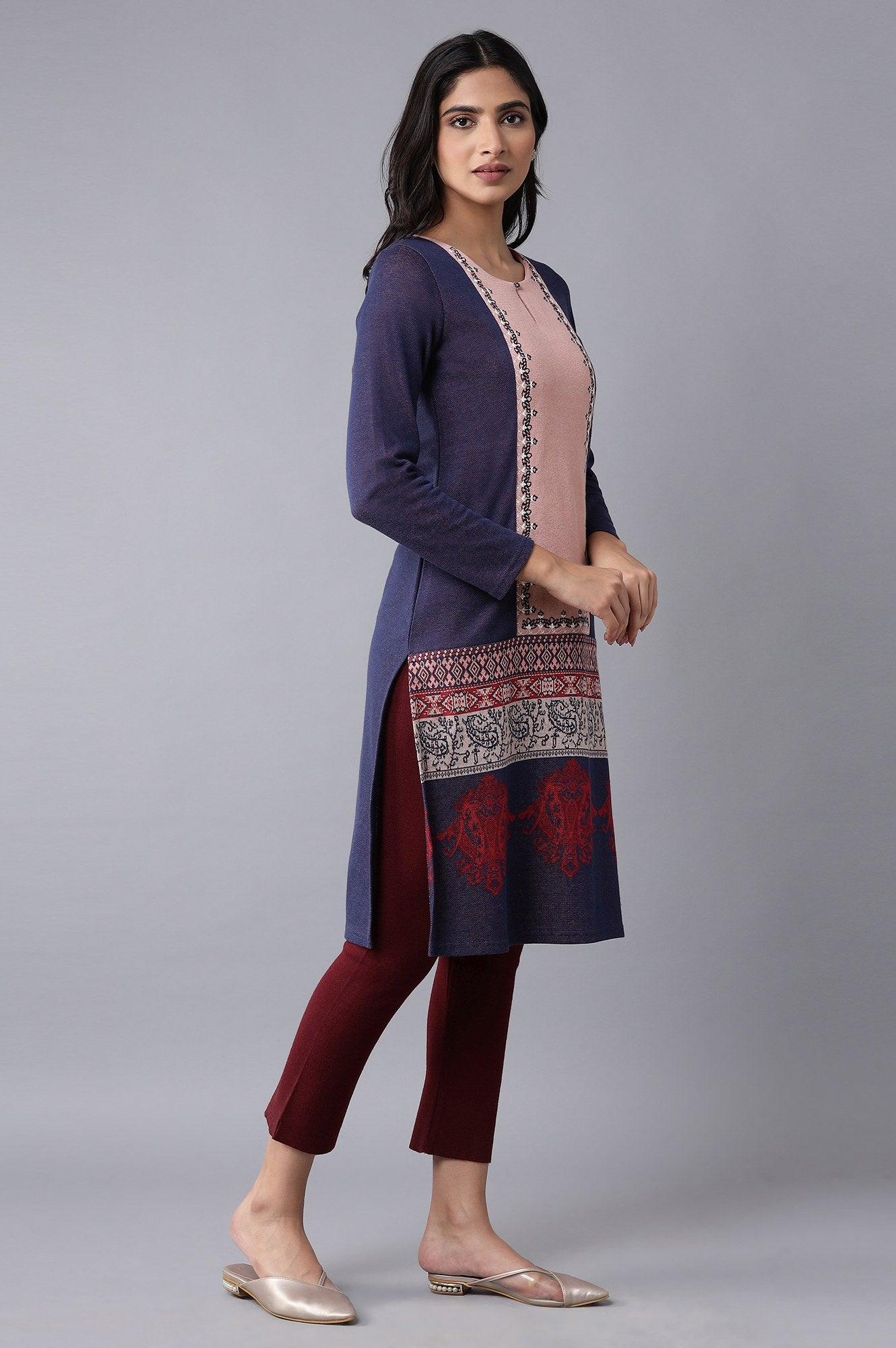 Royal Blue Jacquard kurta - wforwoman