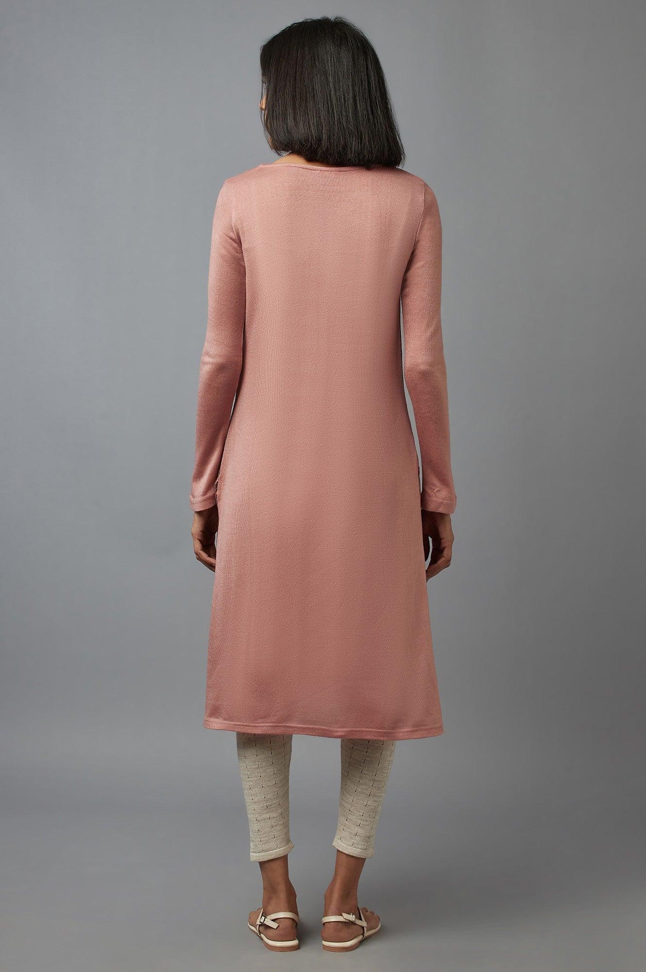 Pink Embroidered A-line kurta - wforwoman