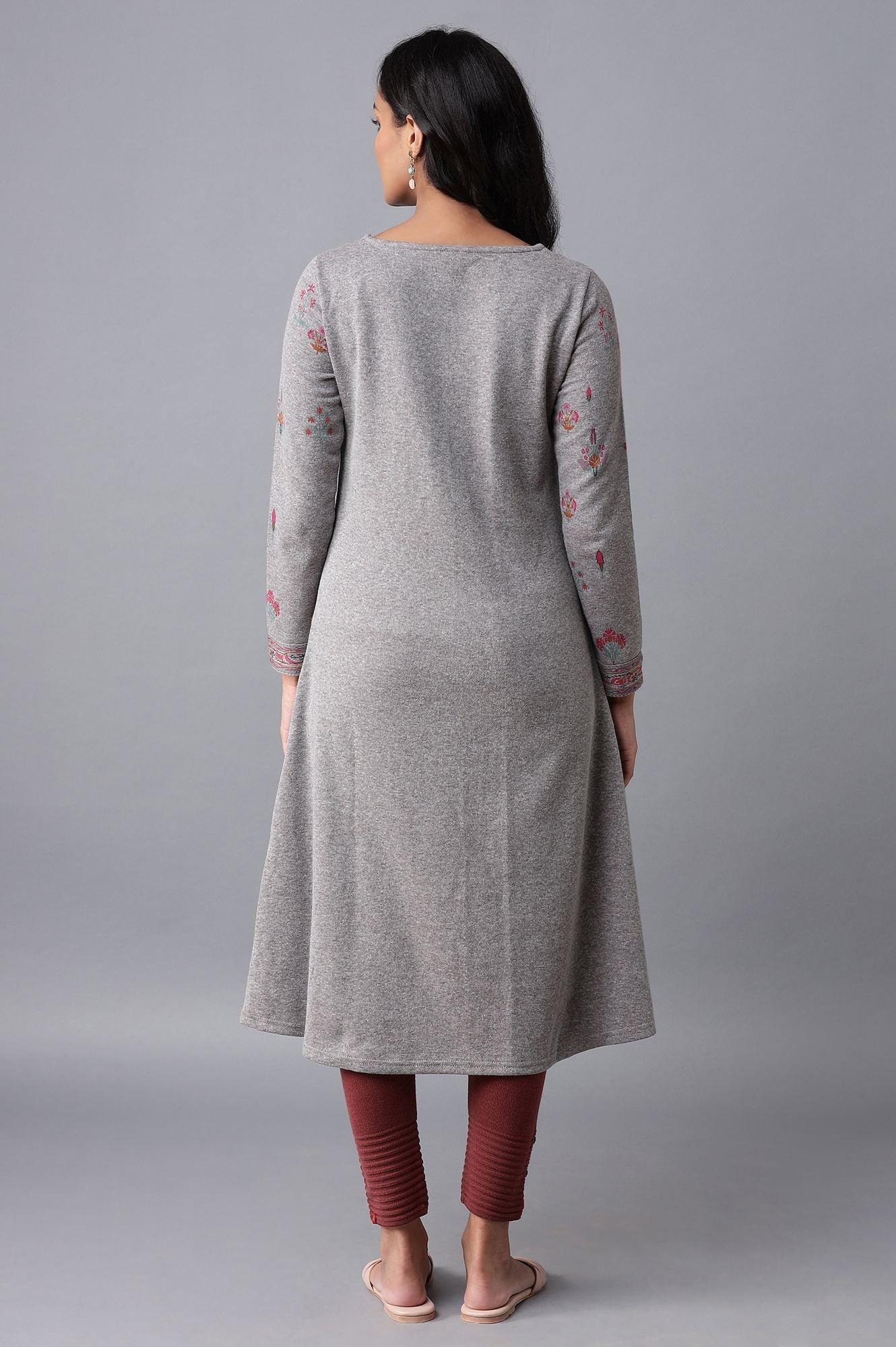 Grey Melange Floral Jacquard kurta - wforwoman