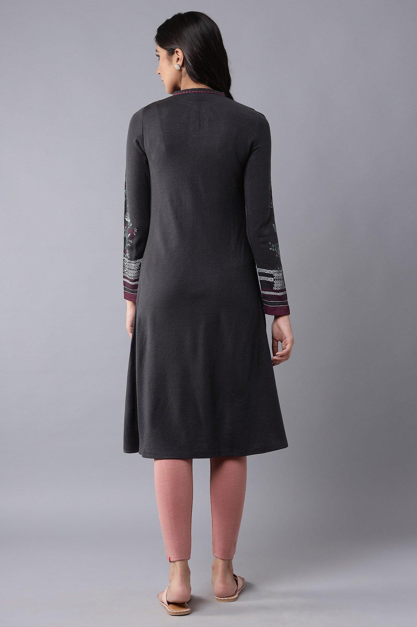Graphite Grey Floral Acrylic kurta - wforwoman