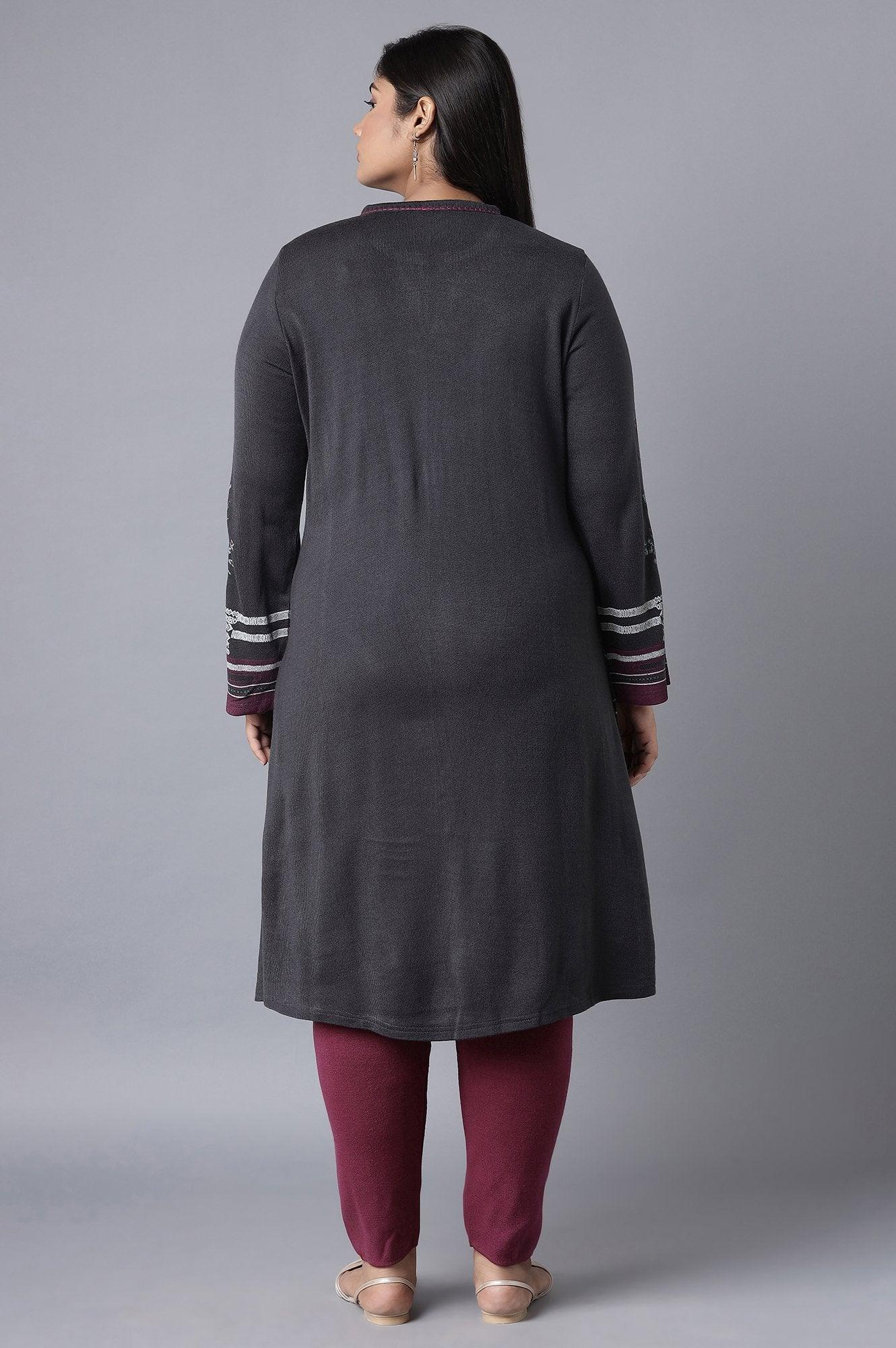 Graphite Grey Floral Acrylic kurta - wforwoman