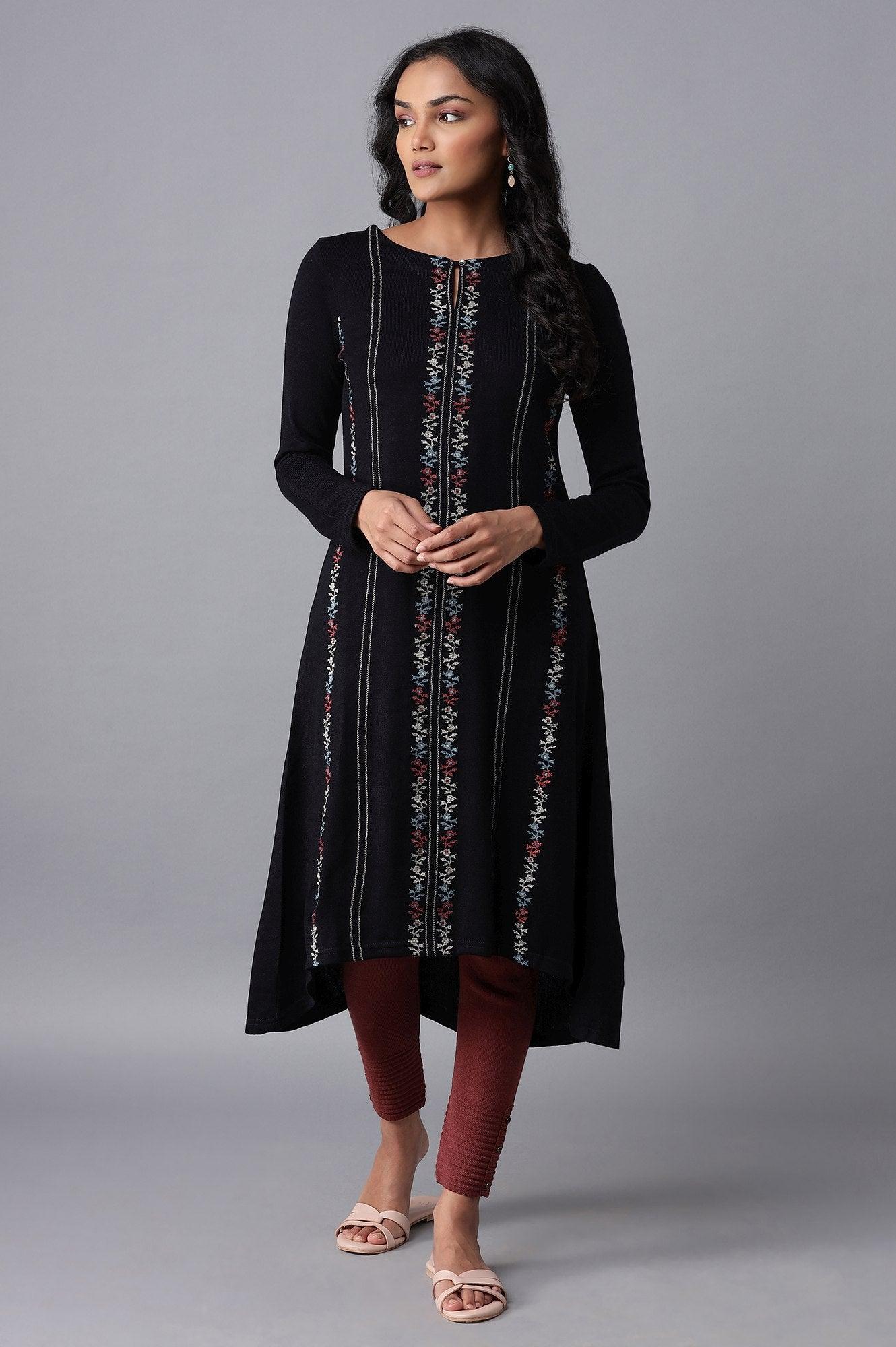 Navy Acrylic Asymmetric A-line kurta - wforwoman