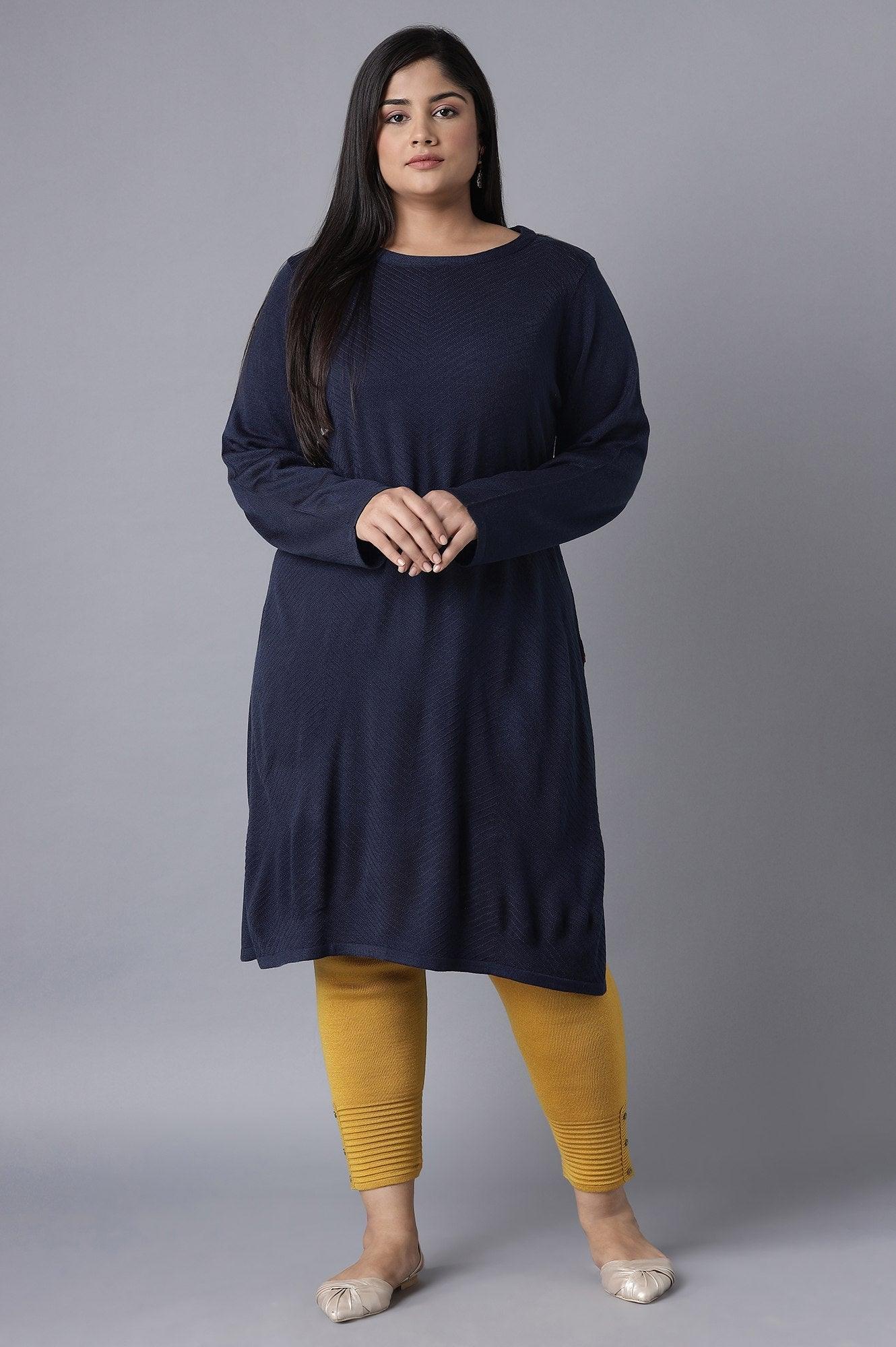 Dark Blue Slim Fit Winter Dress - wforwoman
