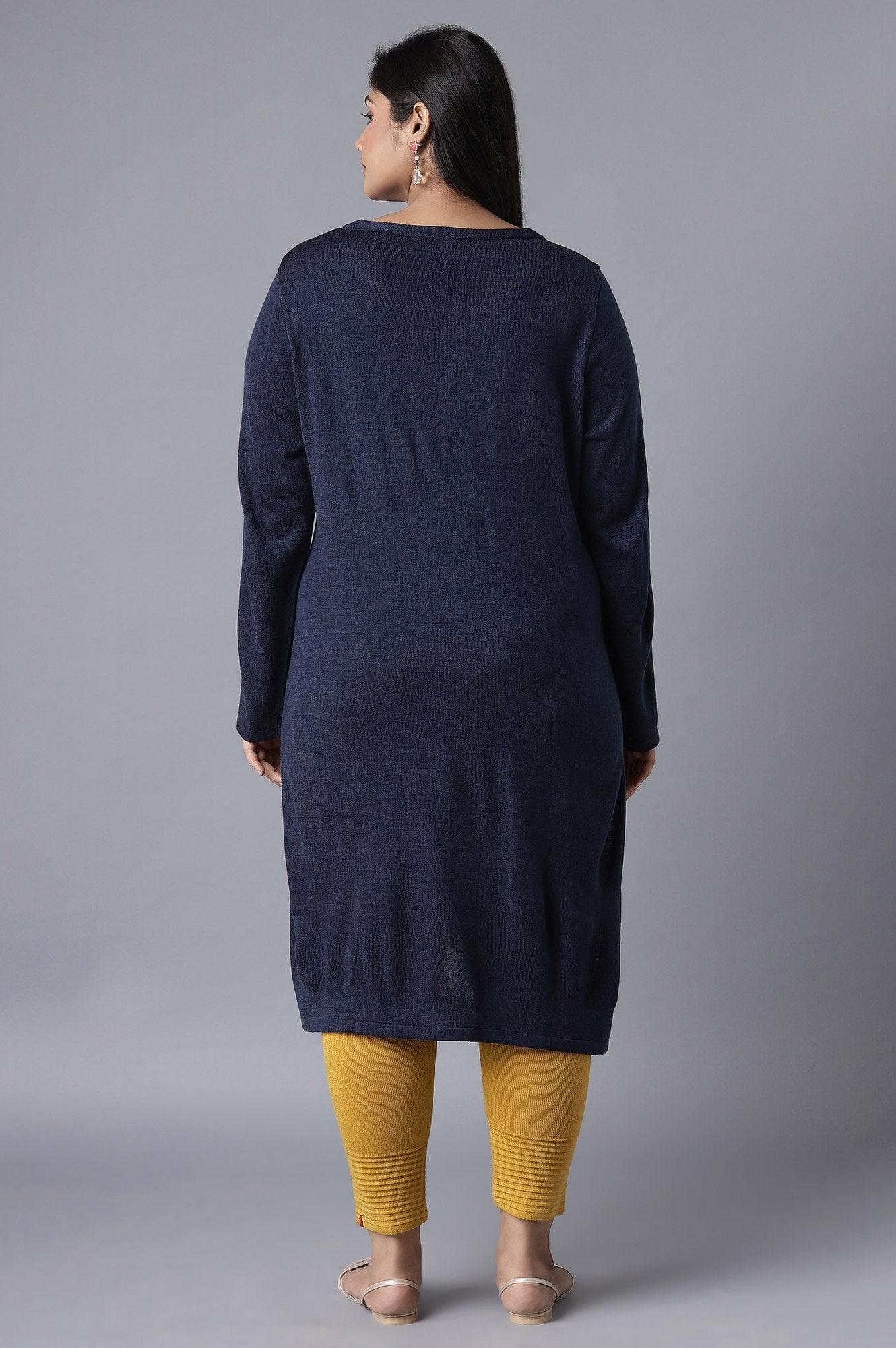 Dark Blue Slim Fit Winter Dress - wforwoman