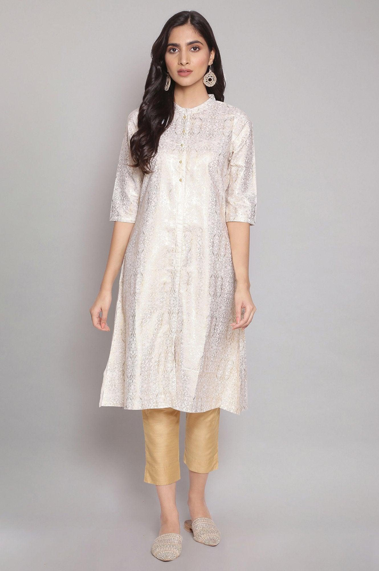 Ecru All-Over Print kurta - wforwoman