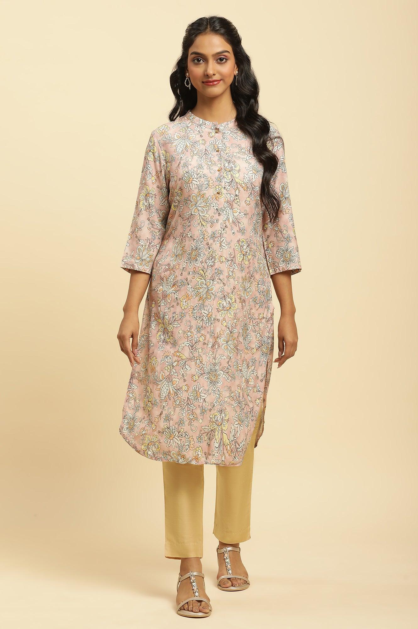 Soft Multicoloured Floral Print A-Line Kurta - wforwoman